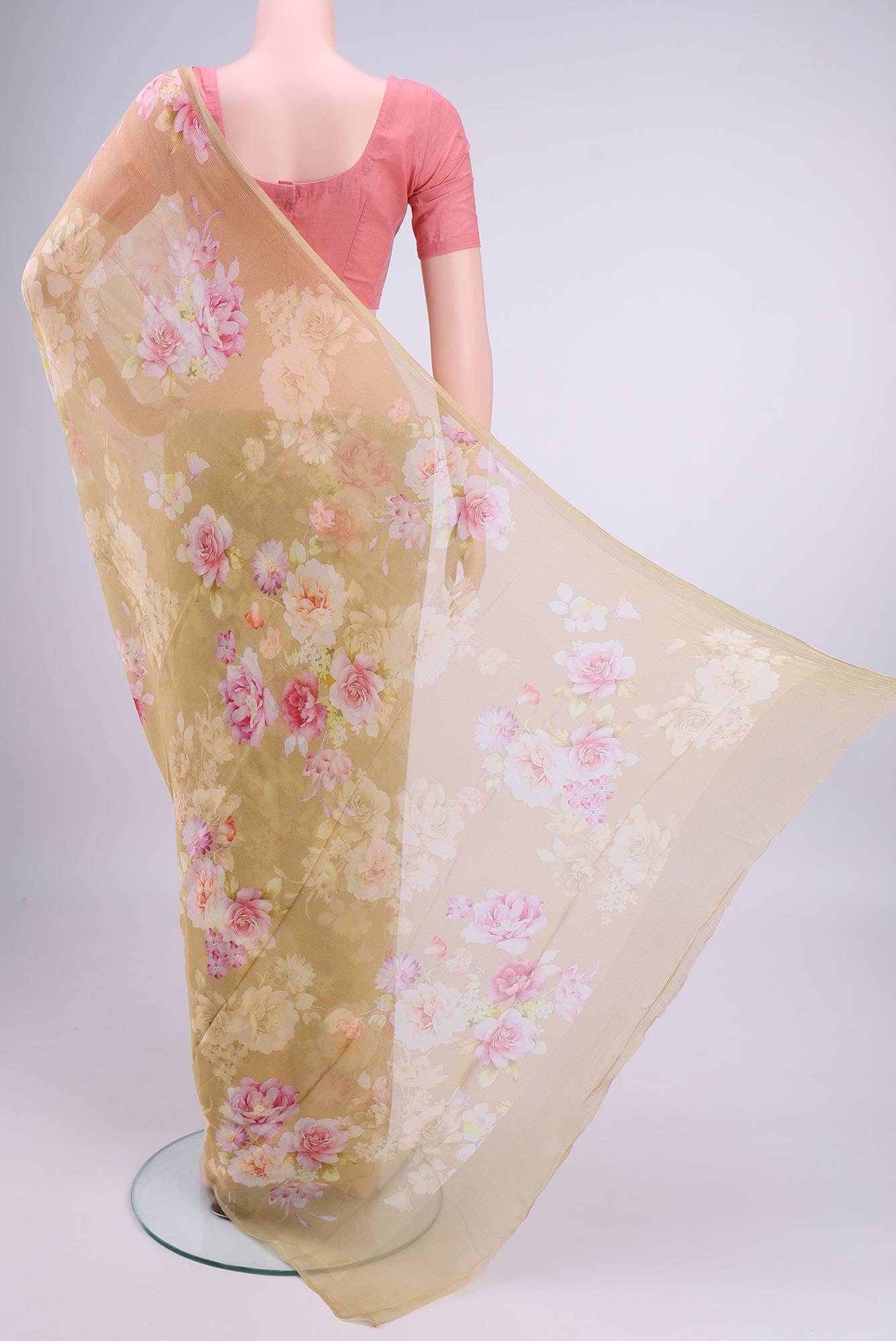 Beige Mysore Chiffon Saree