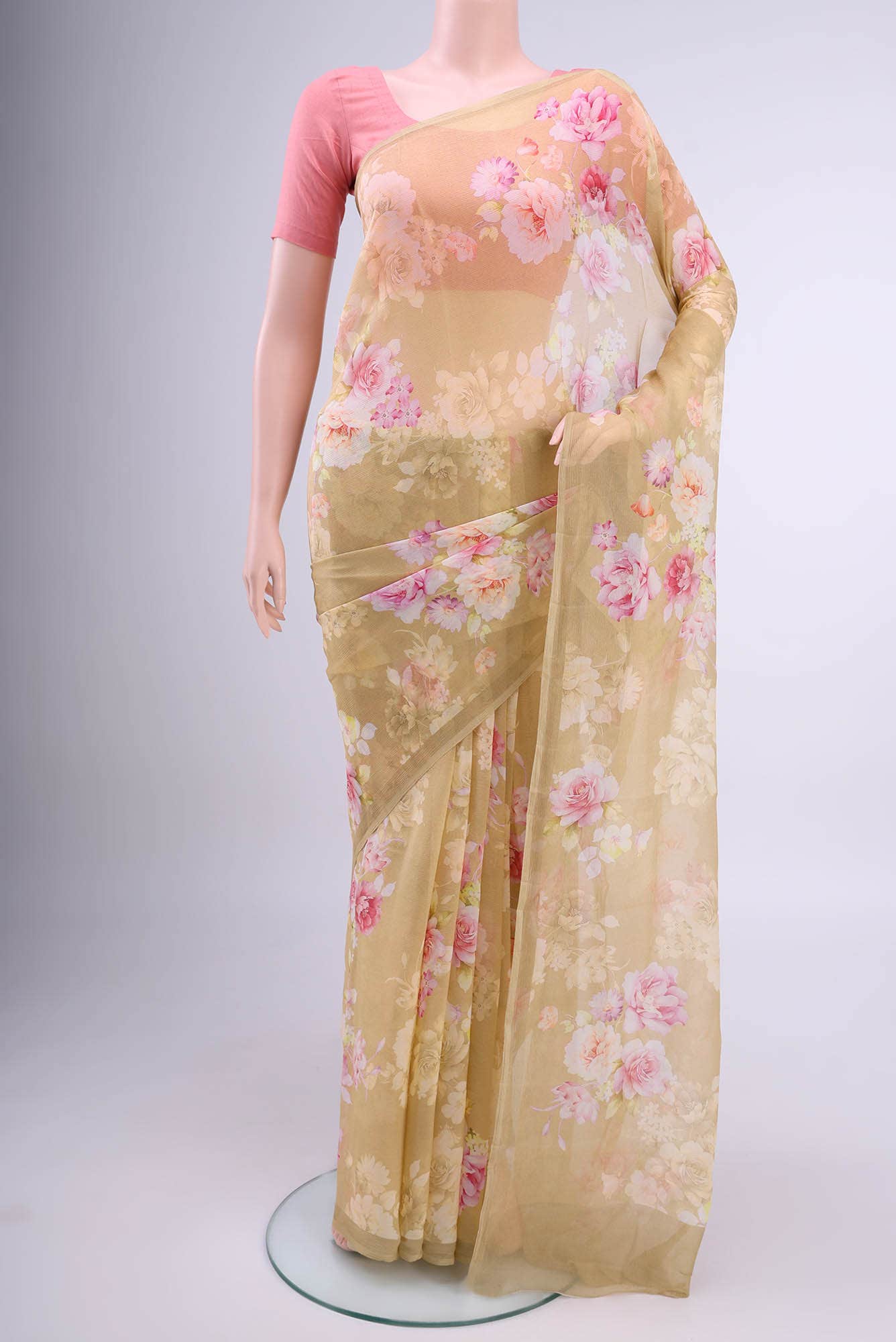Beige Mysore Chiffon Saree
