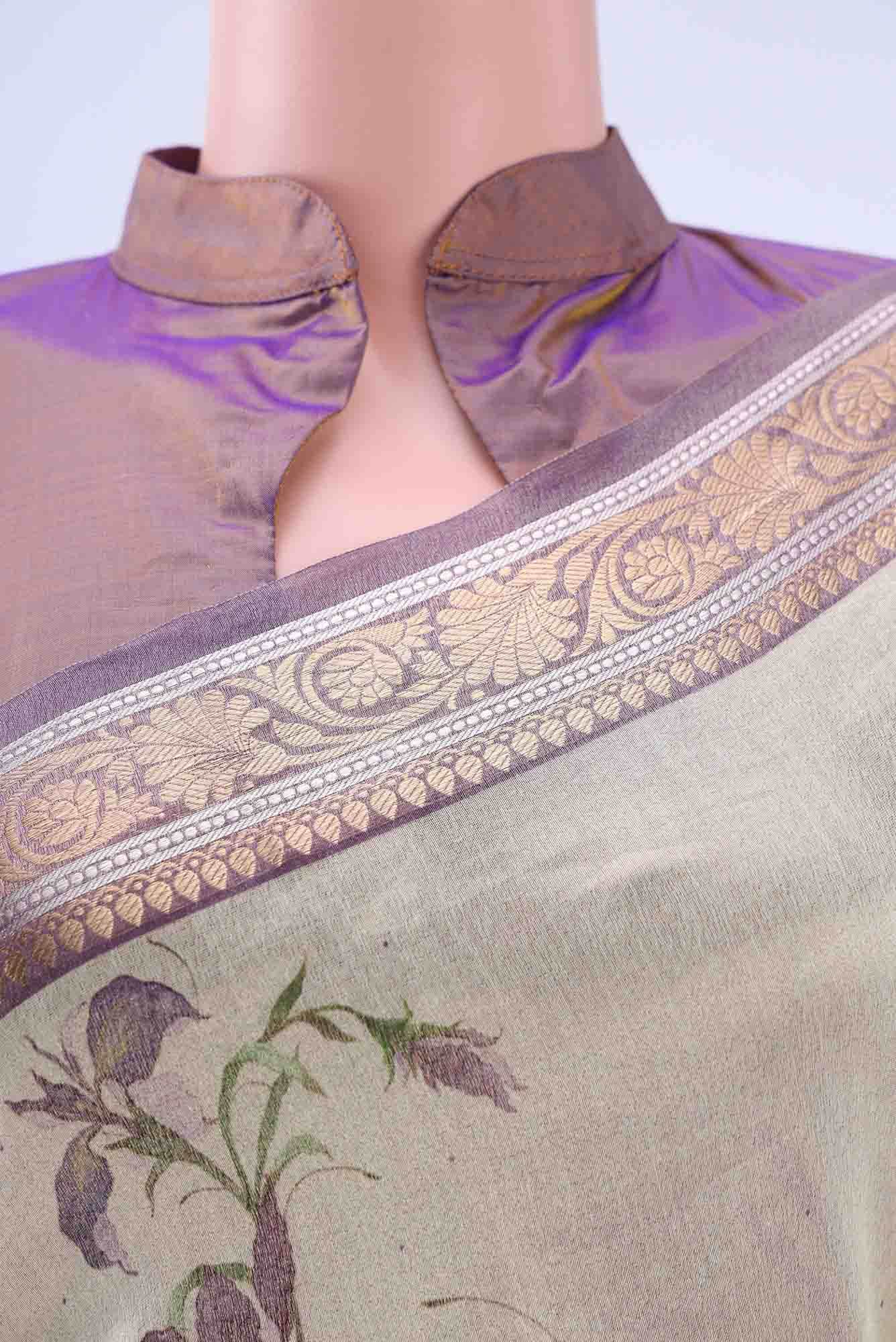 Beige Organza Silk Saree