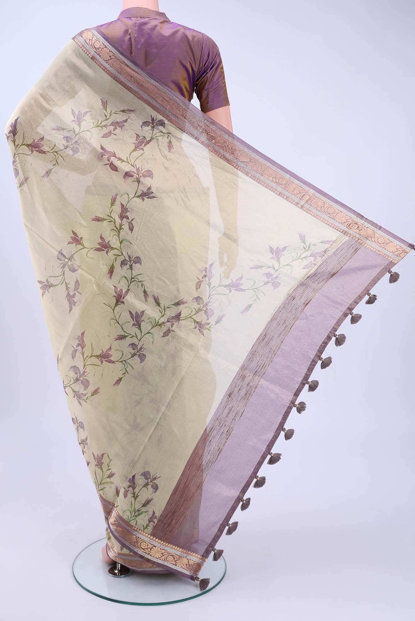 Beige Organza Silk Saree