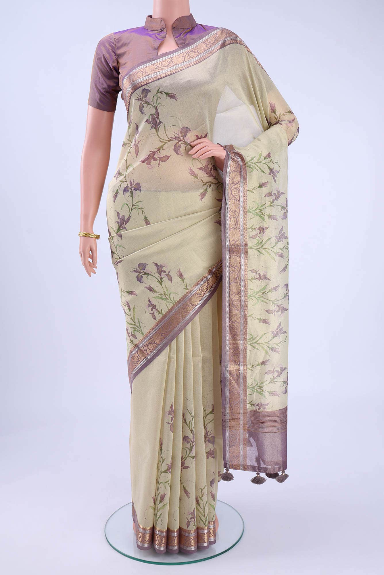 Beige Organza Silk Saree