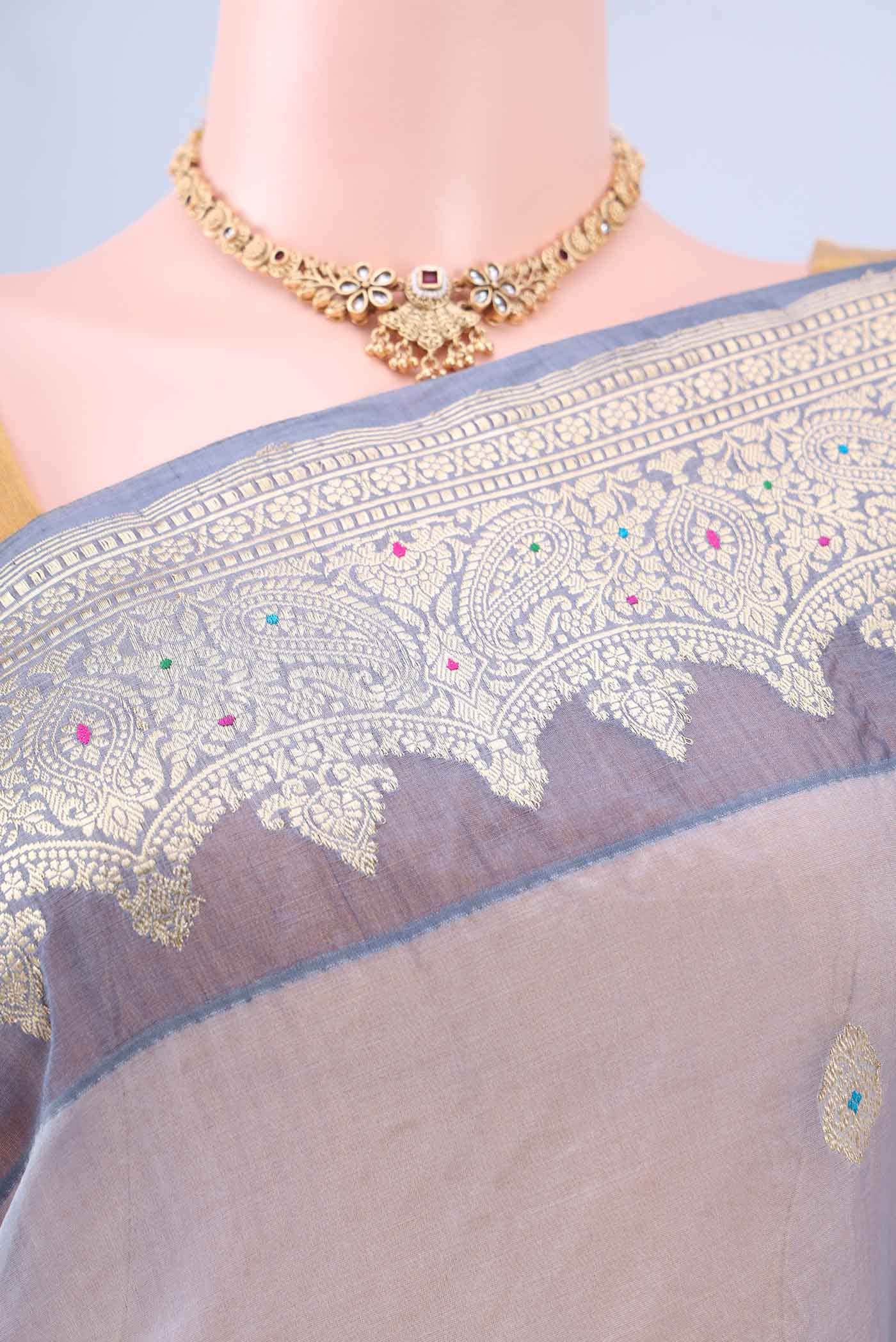 Blue Grey Kora Silk Saree
