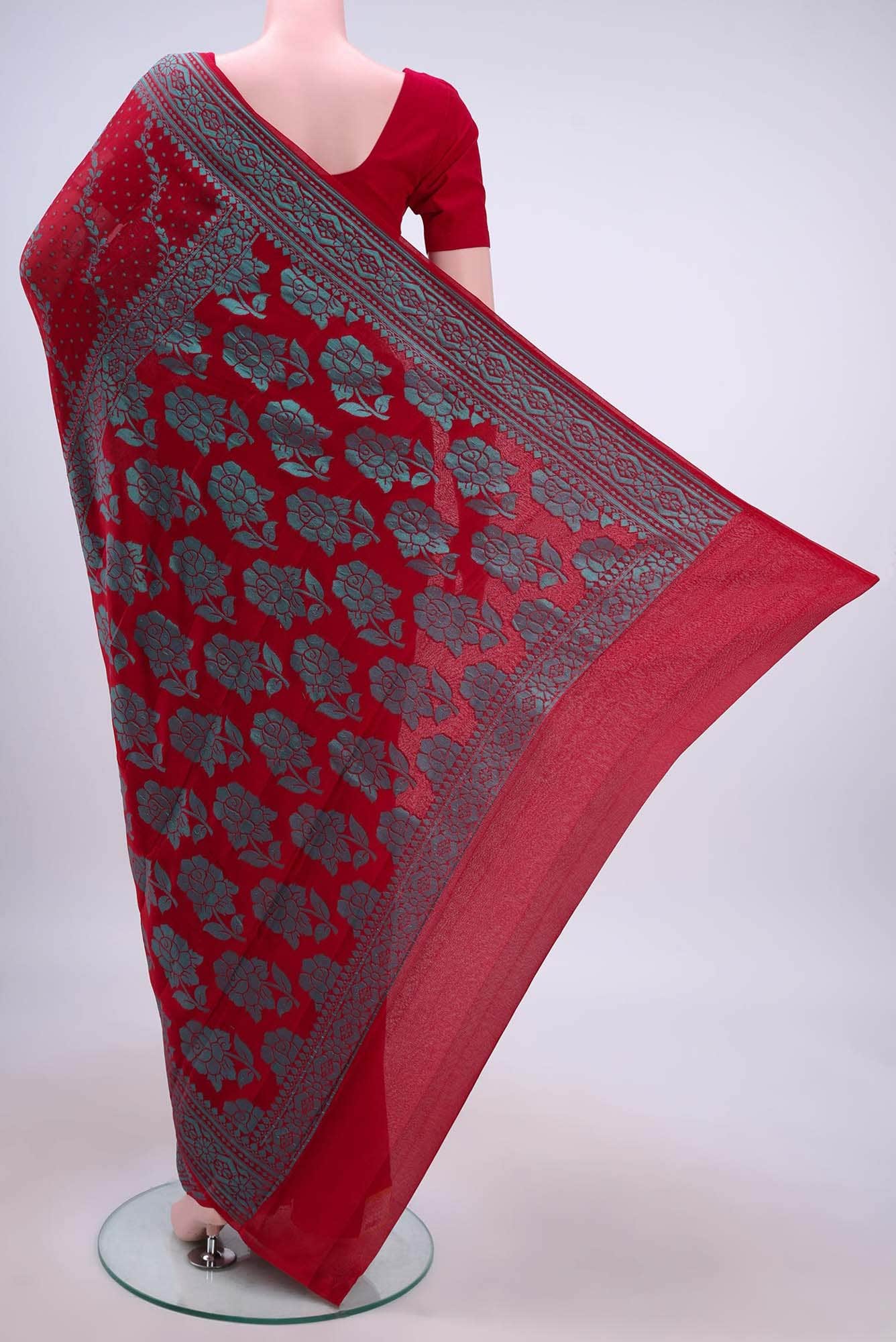 Deep Red Banarasi Georgette Saree