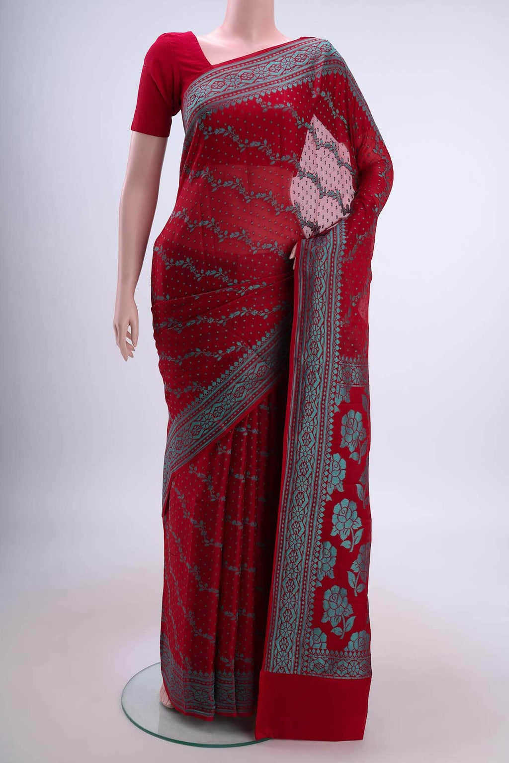 Deep Red Banarasi Georgette Saree