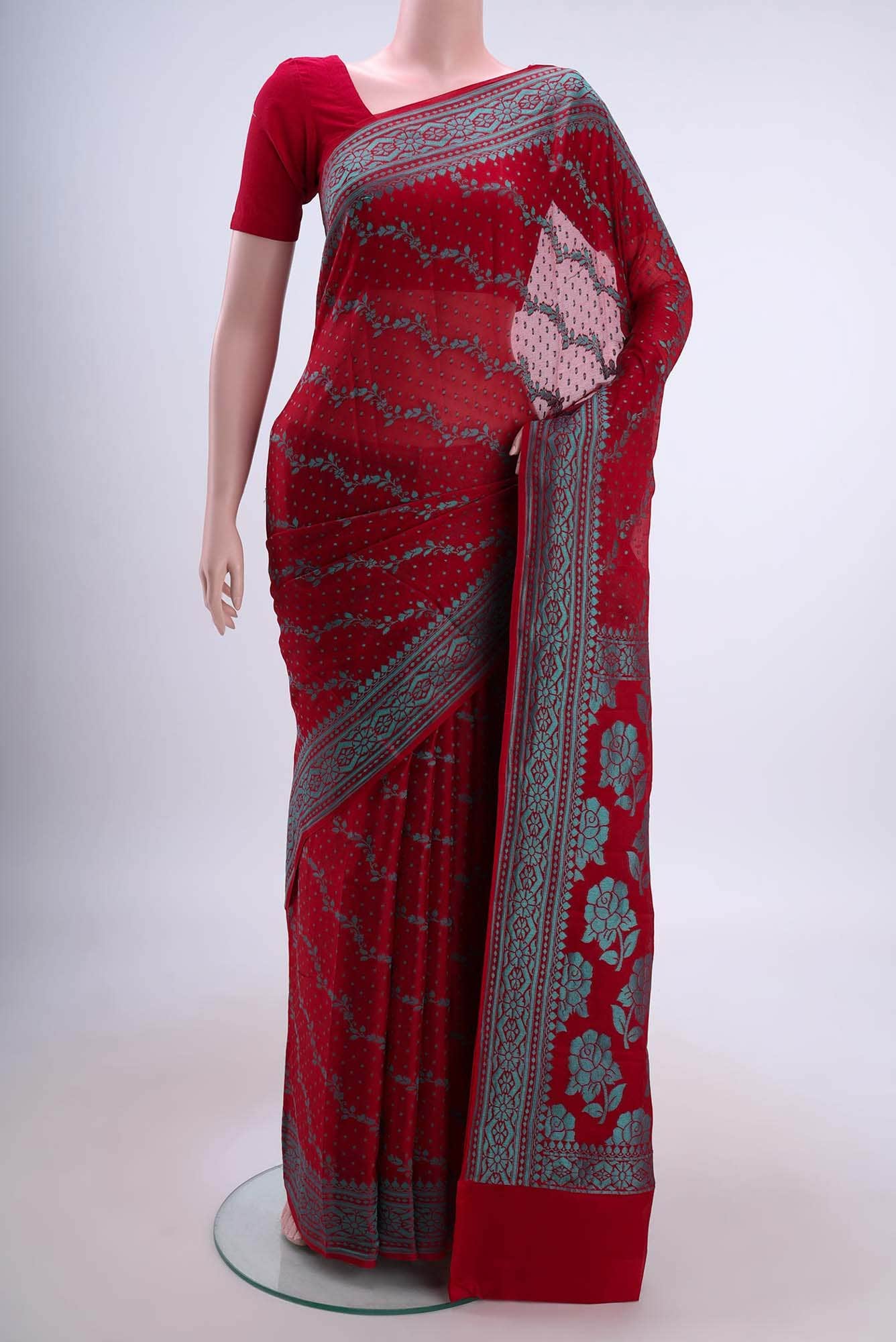 Deep Red Banarasi Georgette Saree