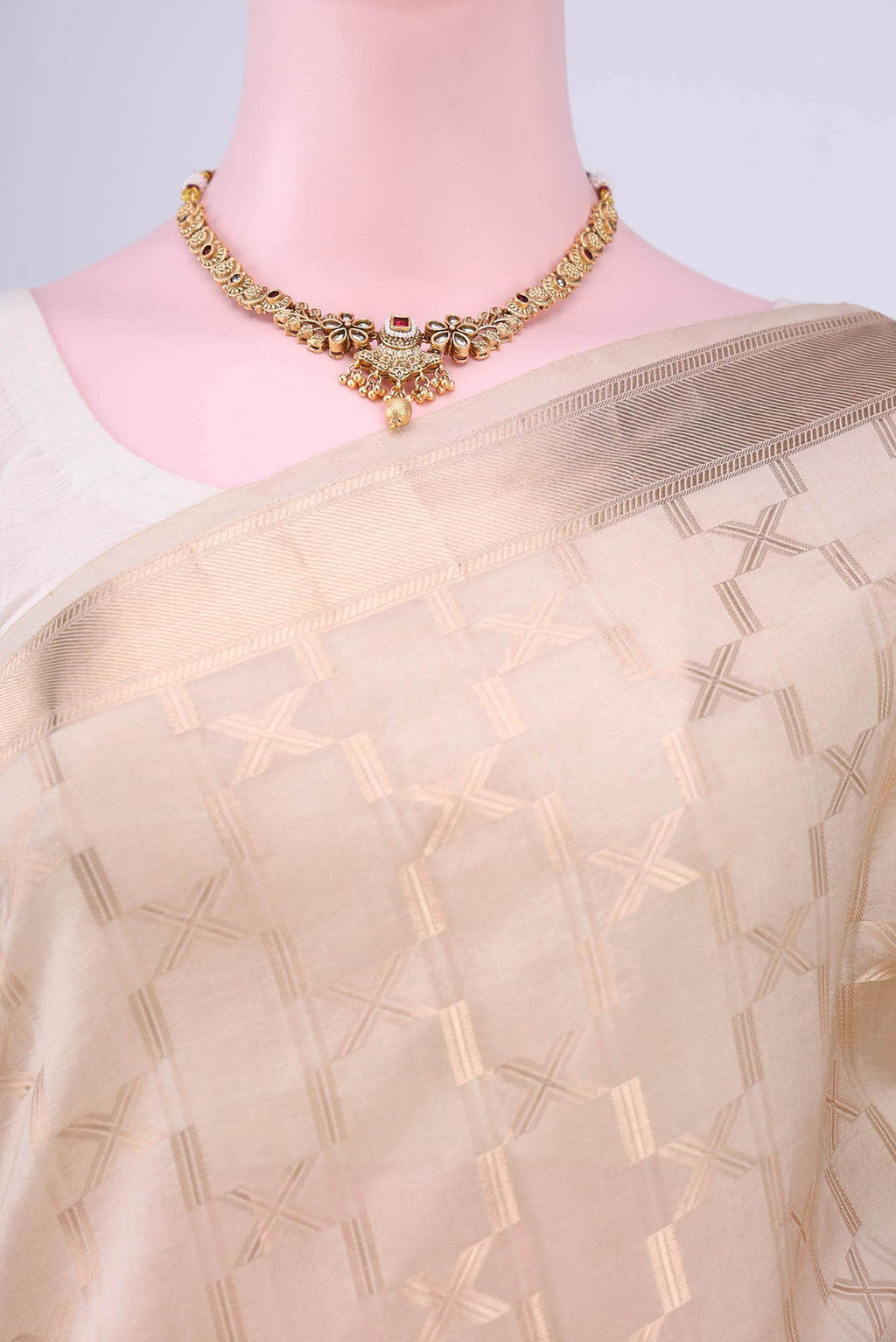 Beige Banarasi Katan Silk Saree