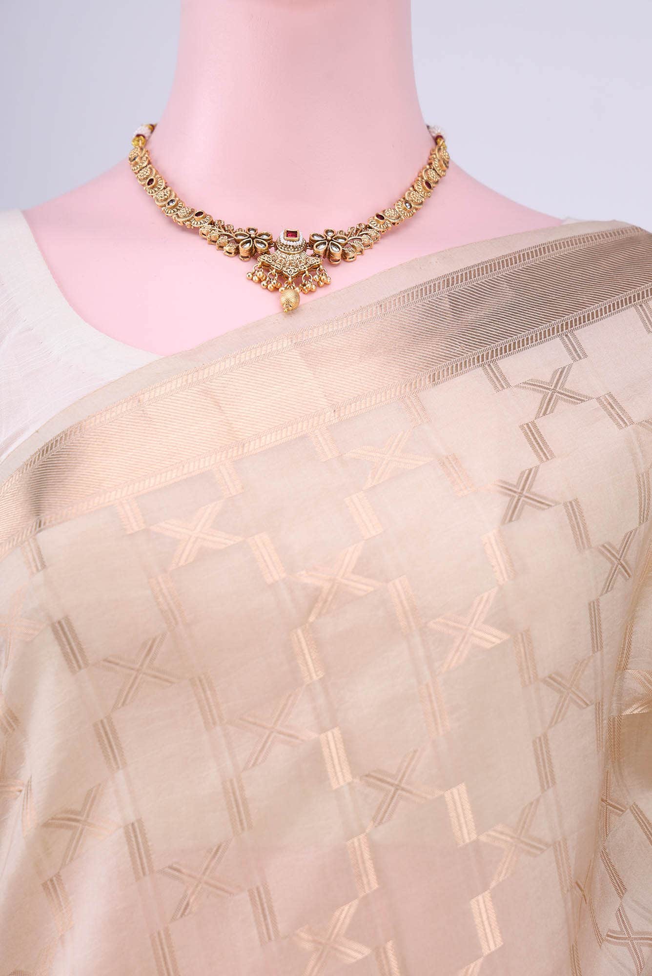 Beige Banarasi Katan Silk Saree