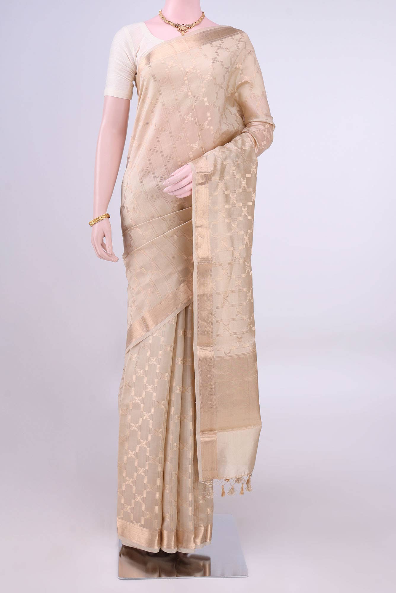 Beige Banarasi Katan Silk Saree