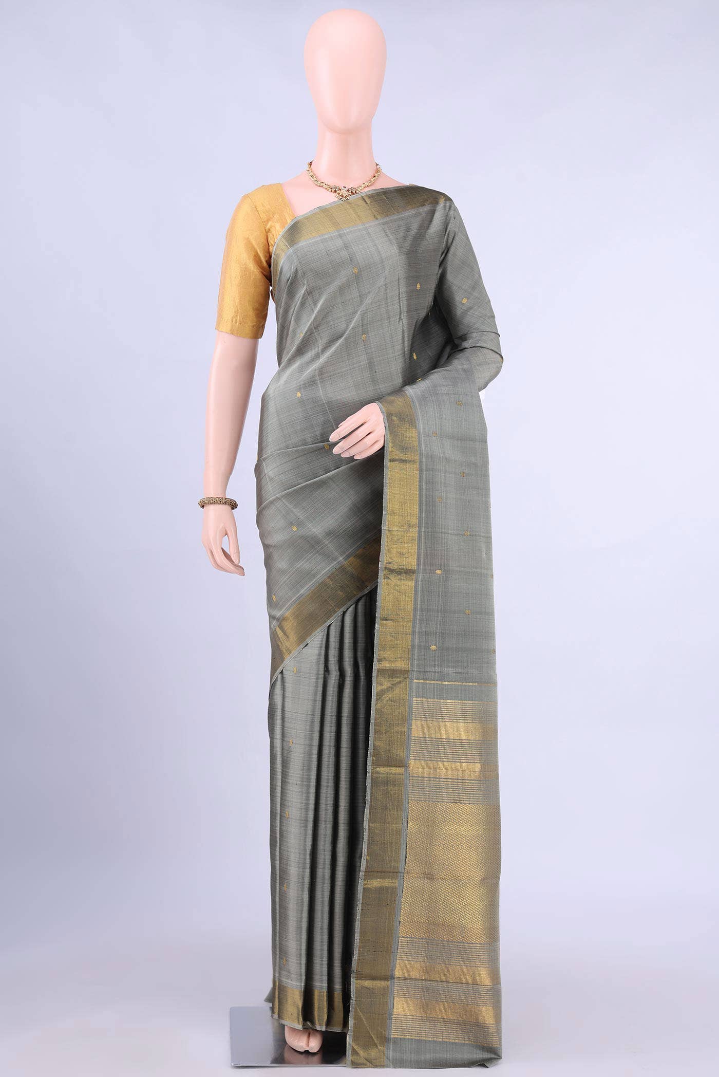 Davys Grey Kanchipuram Silk Saree