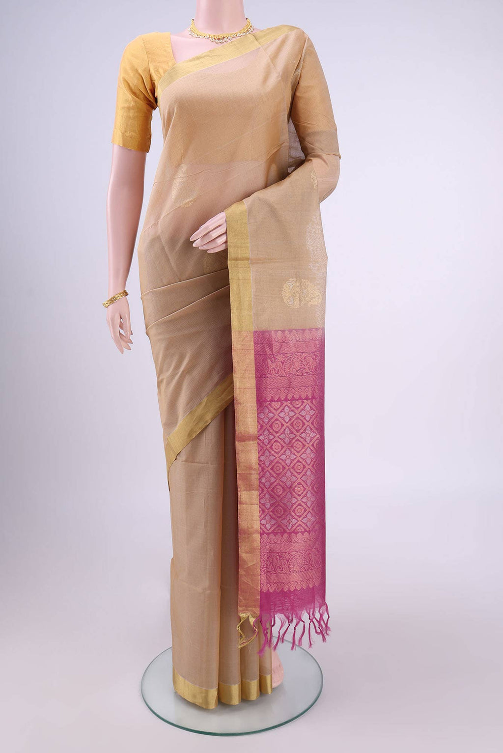 Beige Coimbatore Silk Cotton Saree