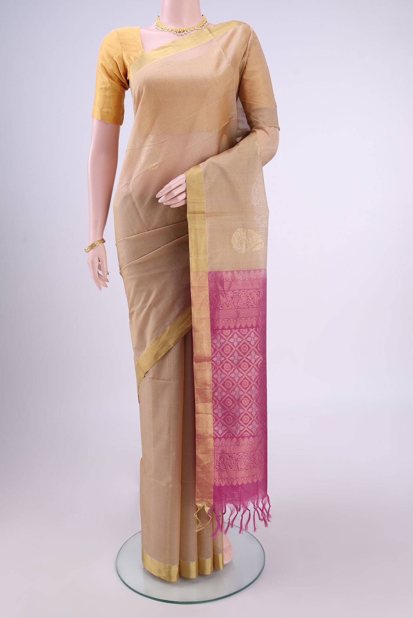 Beige Coimbatore Silk Cotton Saree