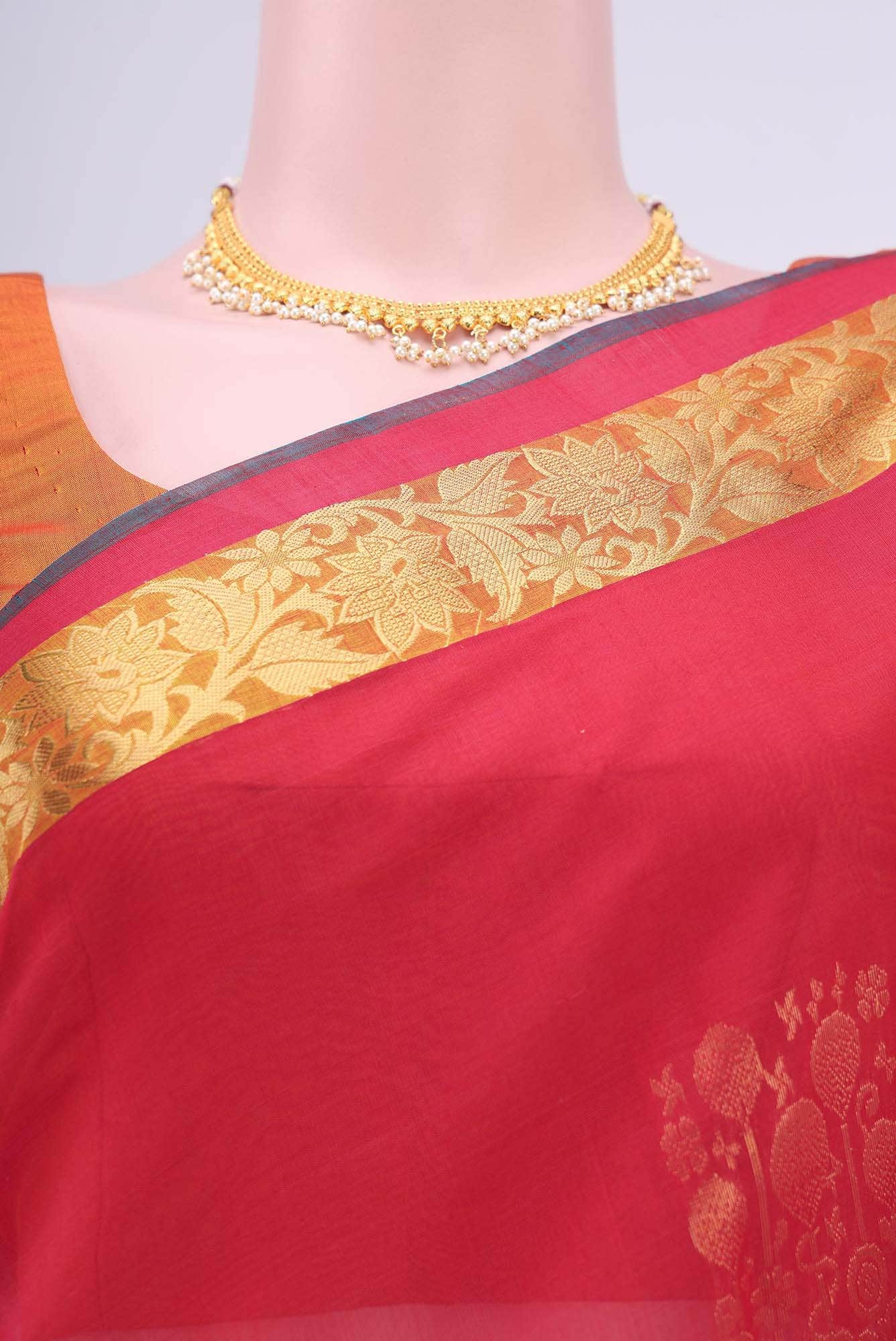 Deep Red Kota Cotton Saree