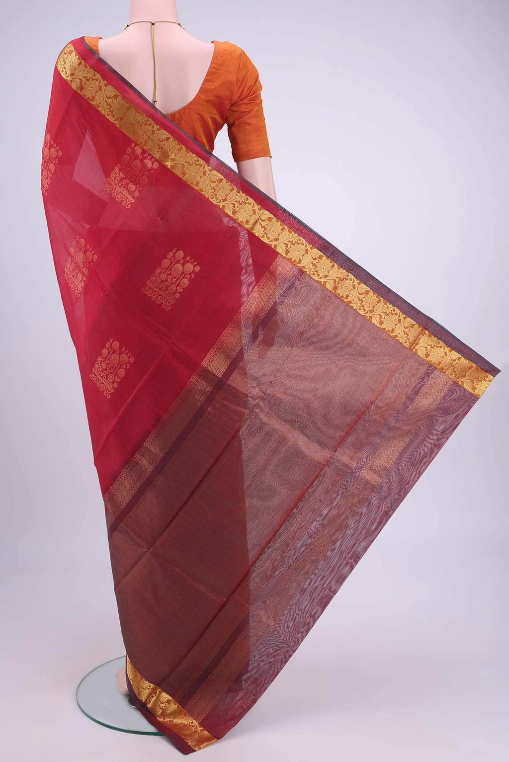 Deep Red Kota Cotton Saree