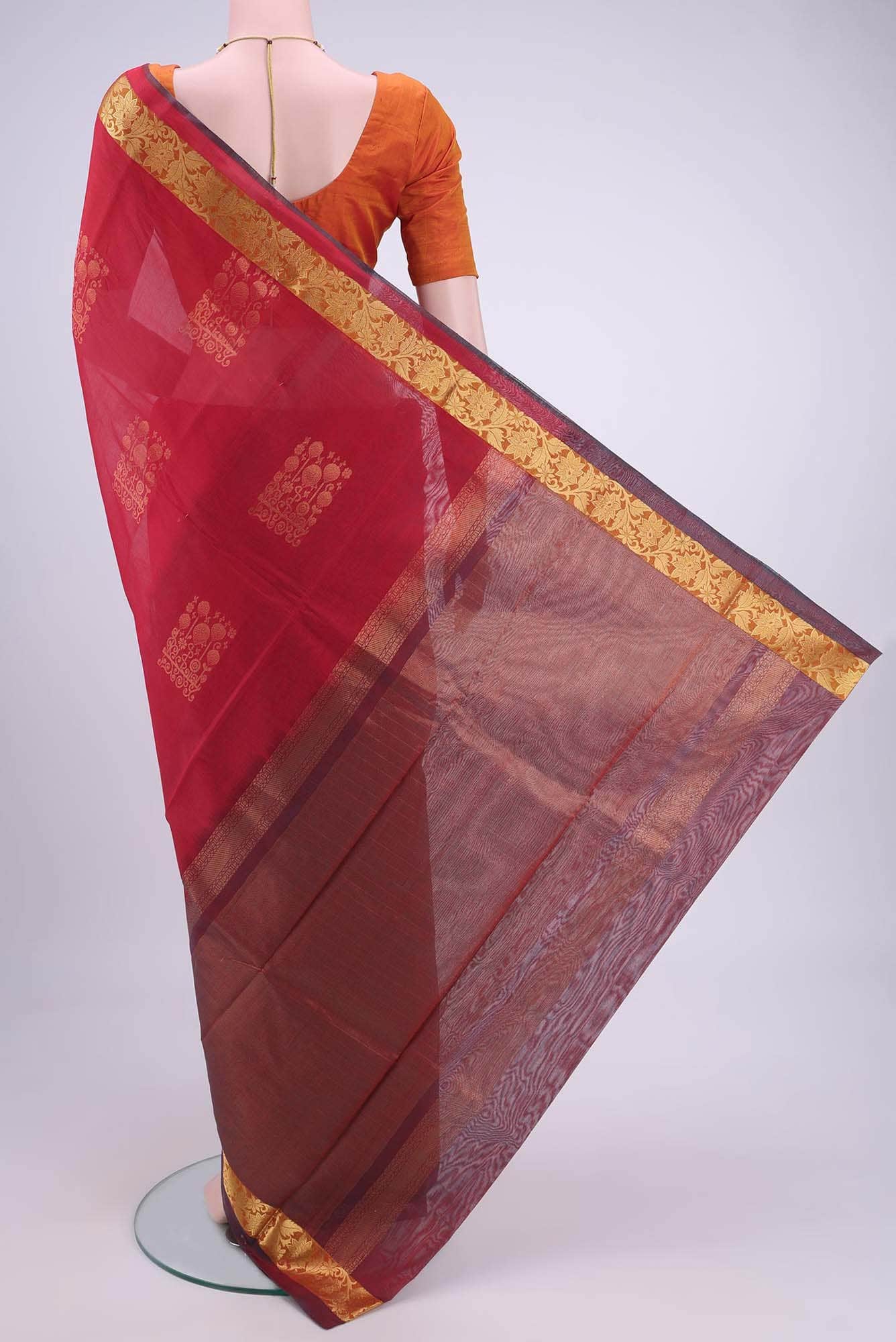 Deep Red Kota Cotton Saree