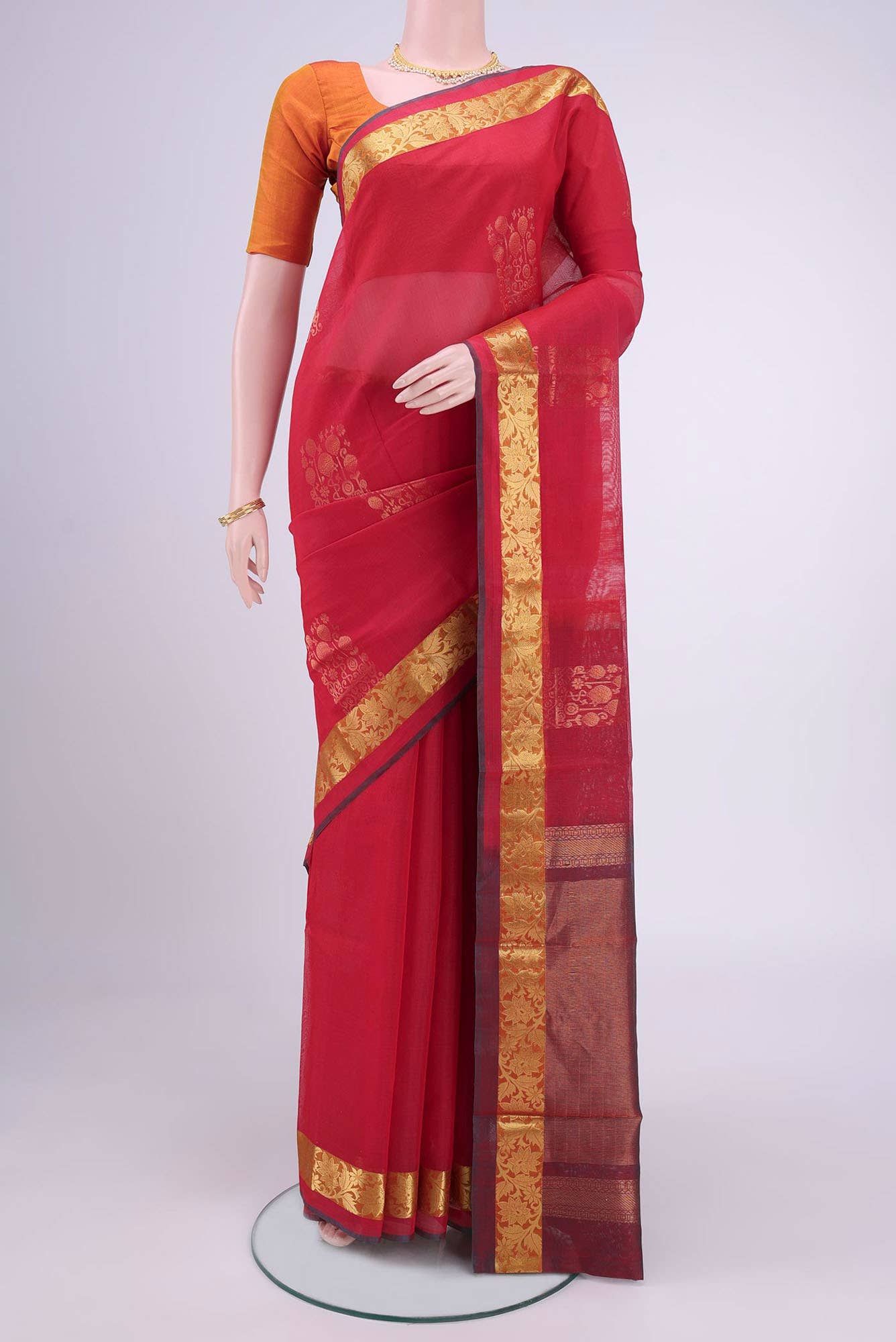 Deep Red Kota Cotton Saree