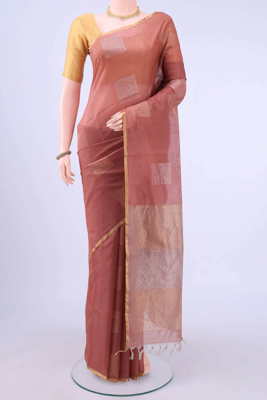 Rust Kora Cotton Saree