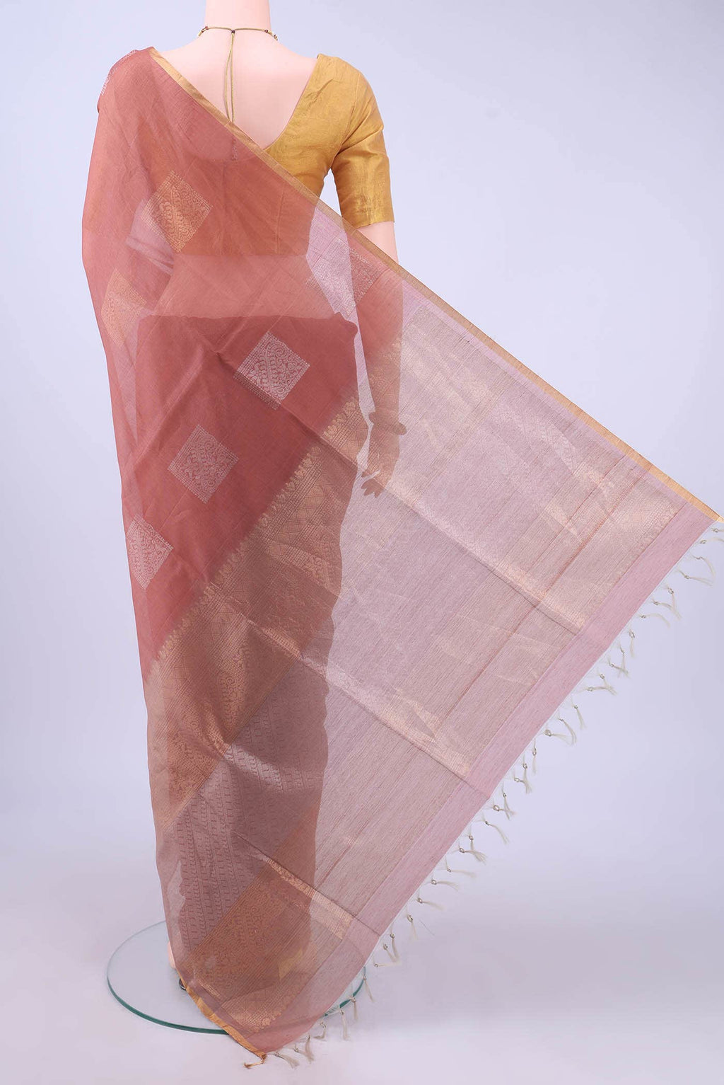 Rust Kora Cotton Saree