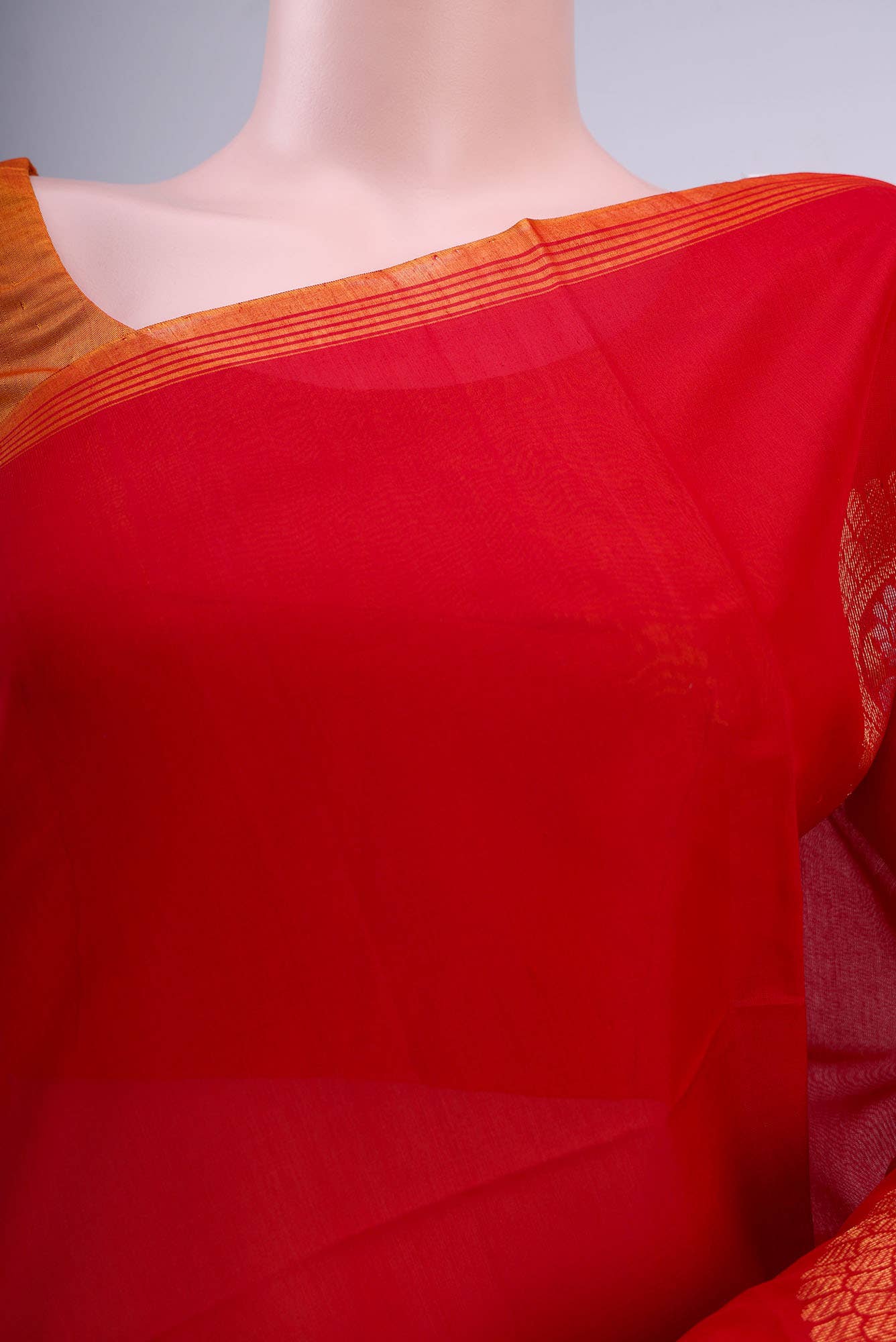 Deep Red Kora Cotton Saree