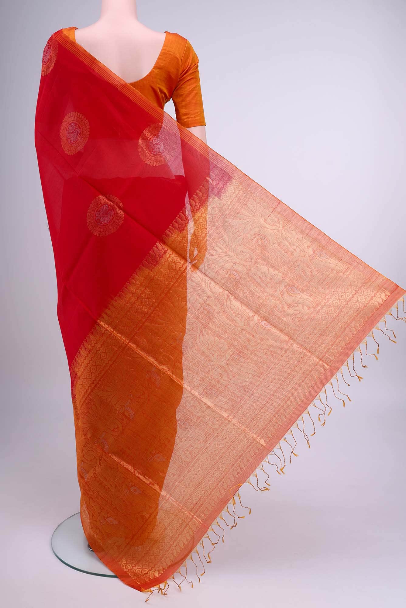 Deep Red Kora Cotton Saree