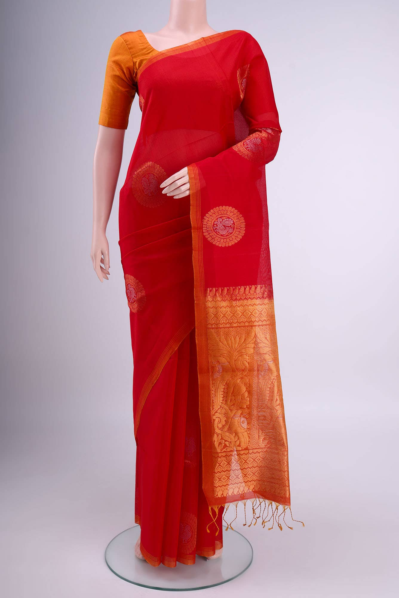 Deep Red Kora Cotton Saree