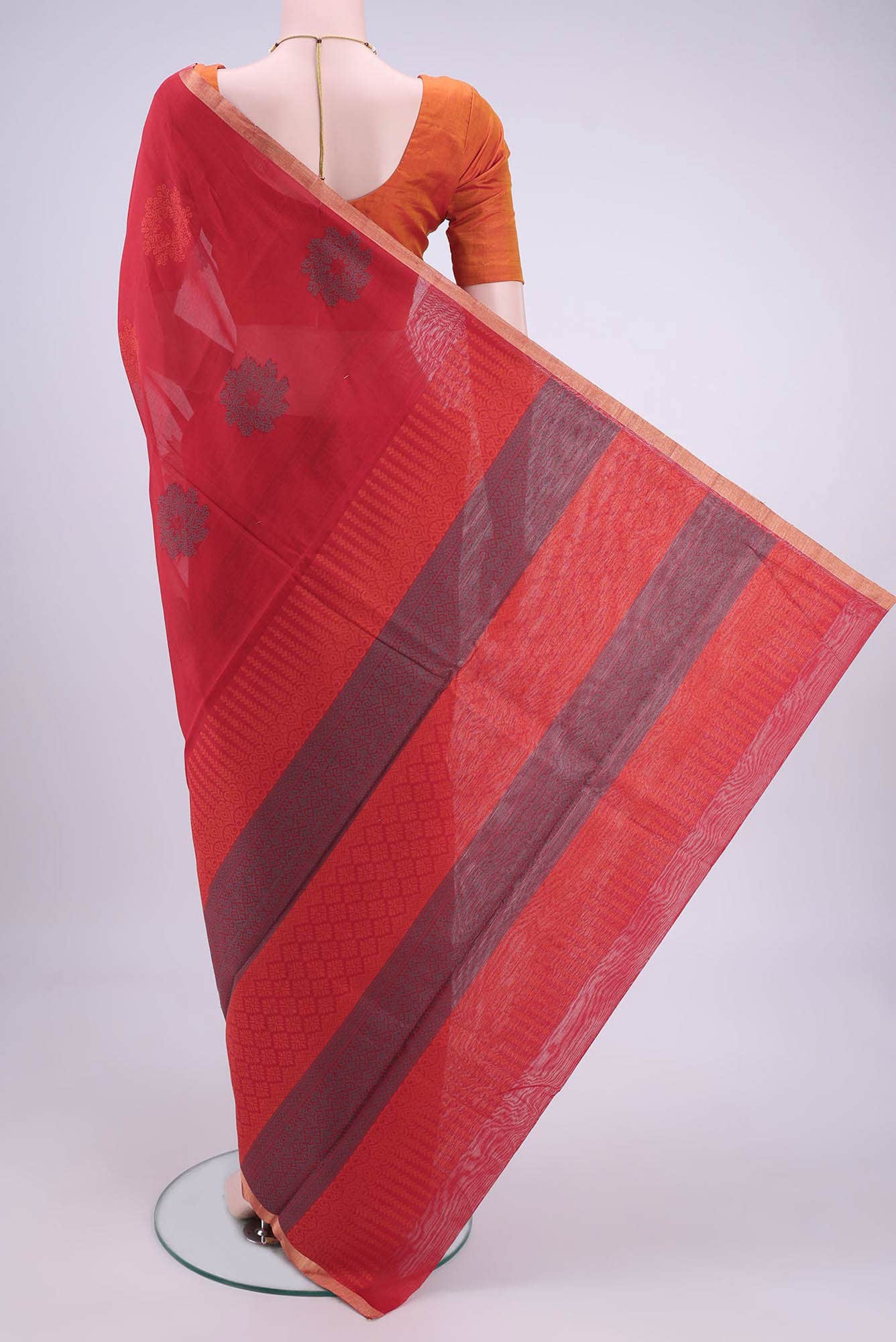Deep Red Kota Cotton Saree