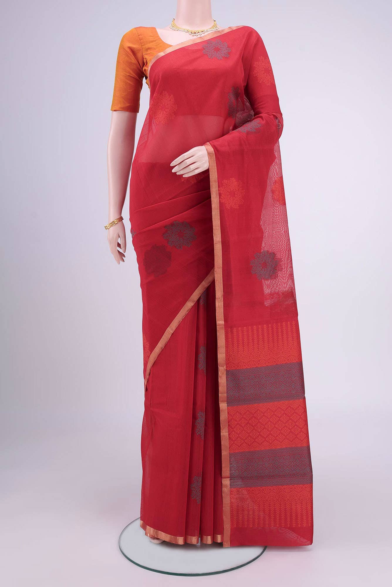 Deep Red Kota Cotton Saree