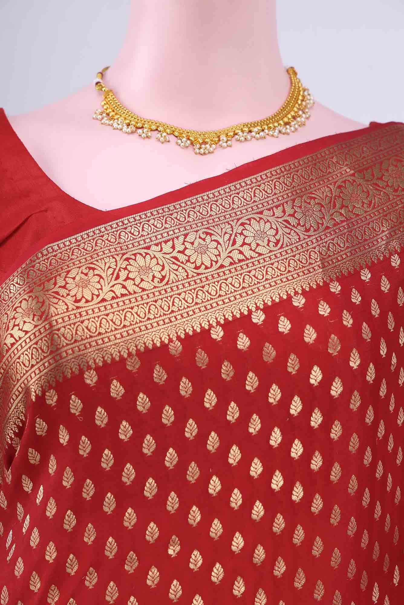Deep Red Mysore Crepe Saree