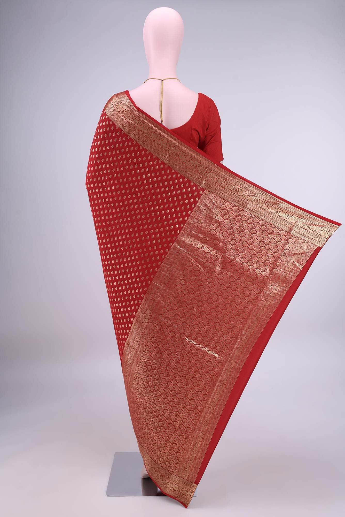 Deep Red Mysore Crepe Saree
