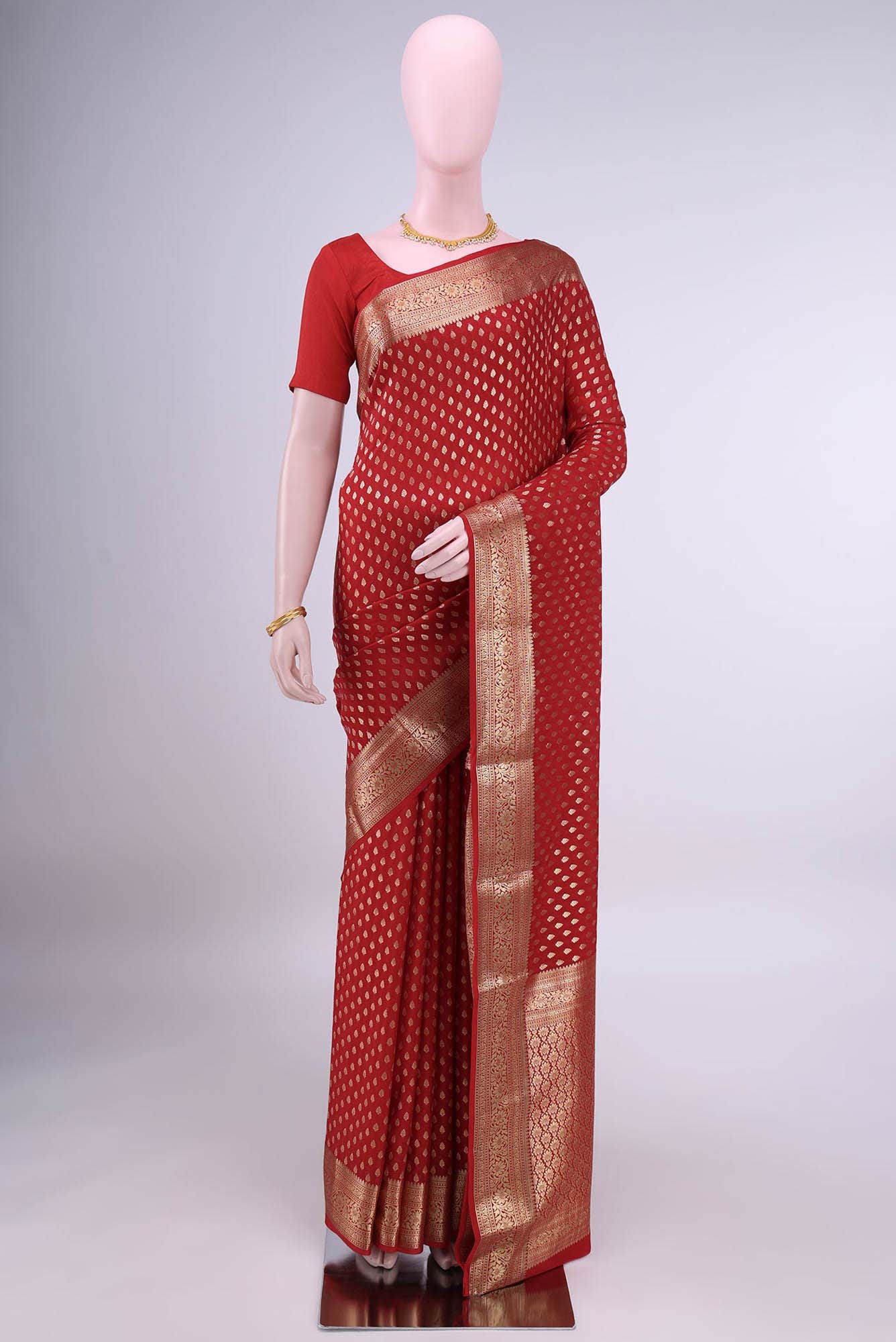 Deep Red Mysore Crepe Saree