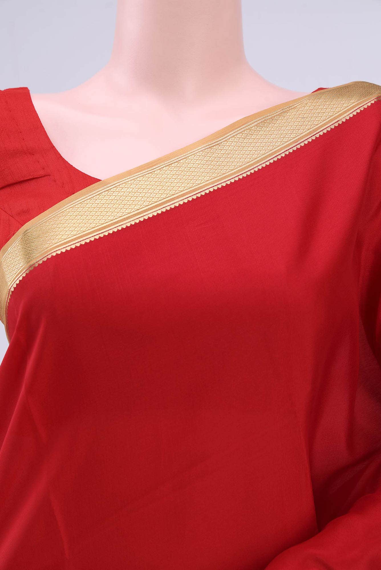 Deep Red Crepe Saree