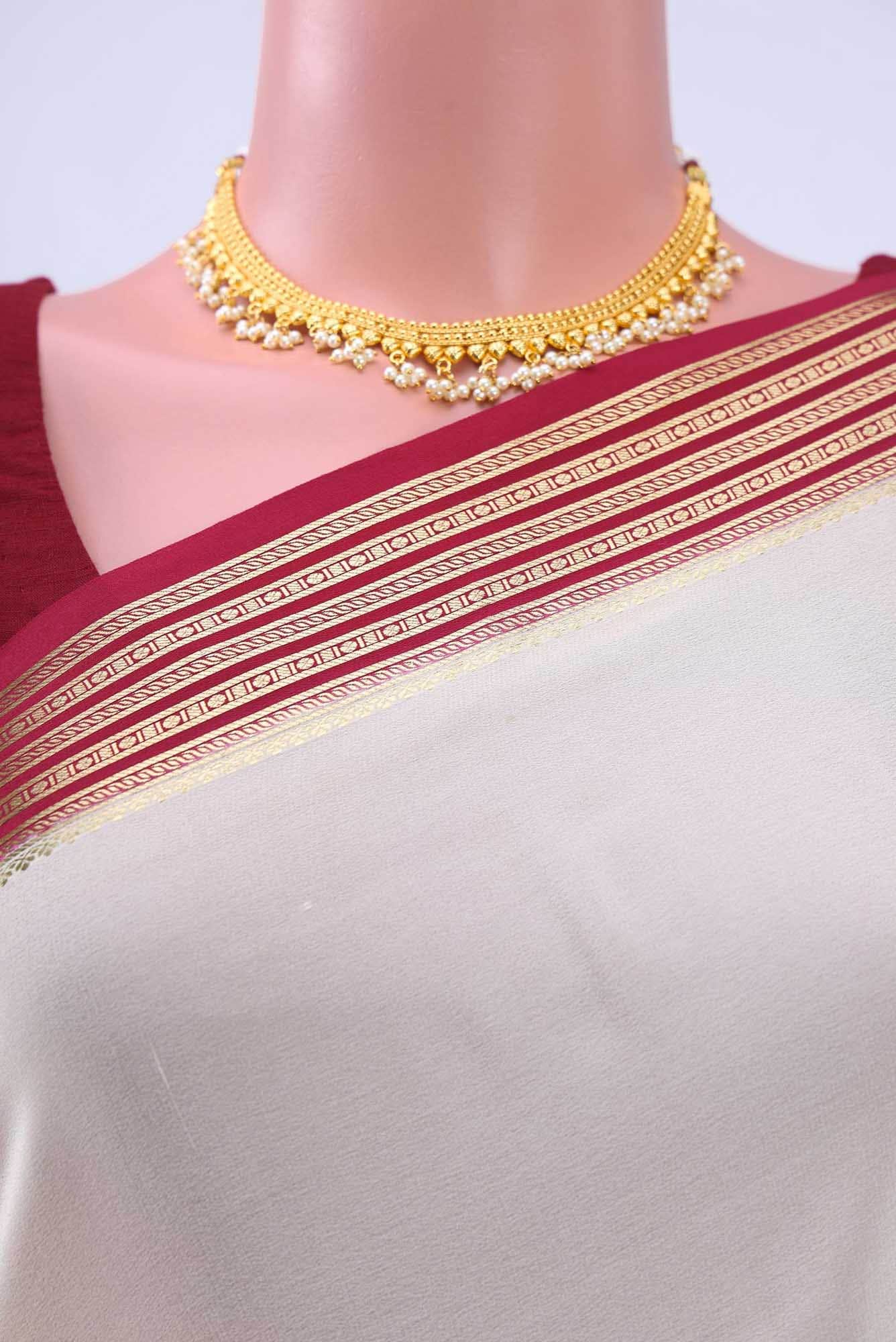 Cream Mysore Crepe Saree
