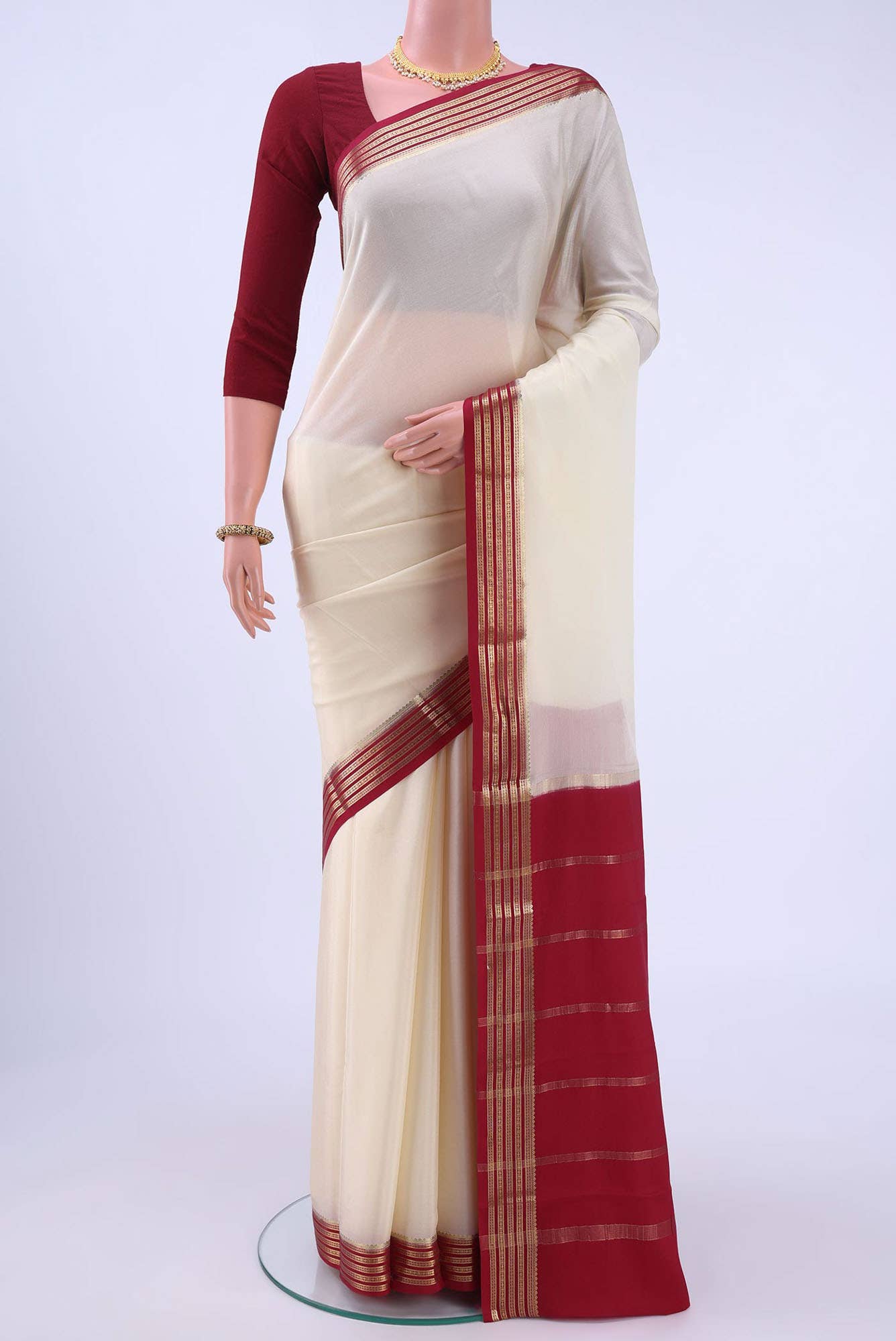 Cream Mysore Crepe Saree