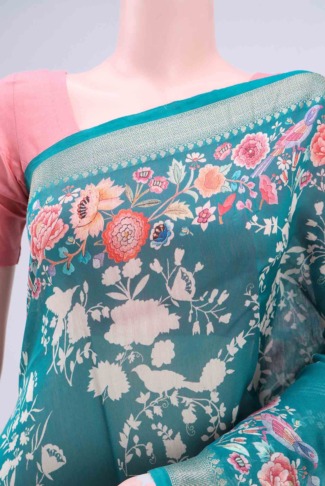 Maya Blue Chanderi Silk Cotton Saree