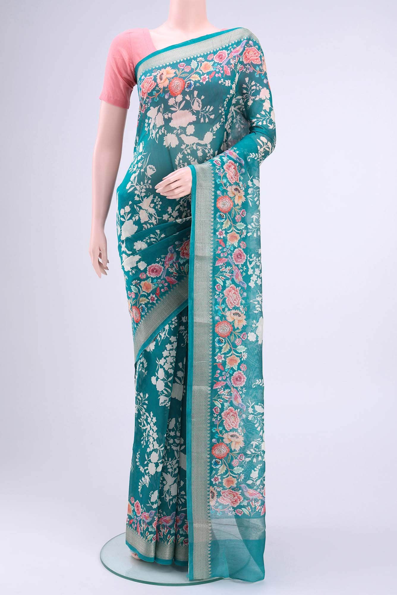 Maya Blue Chanderi Silk Cotton Saree