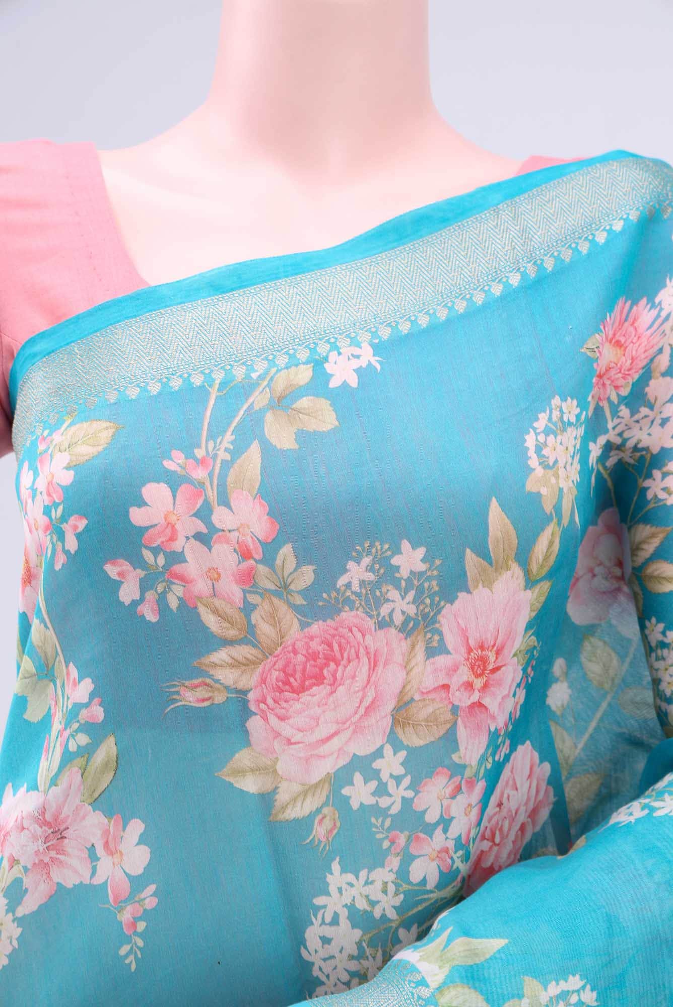 Maya Blue Chanderi Silk Cotton Saree