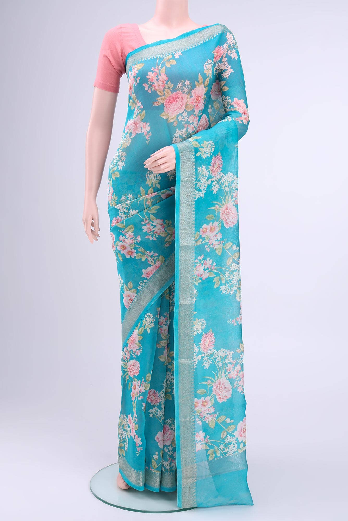 Maya Blue Chanderi Silk Cotton Saree