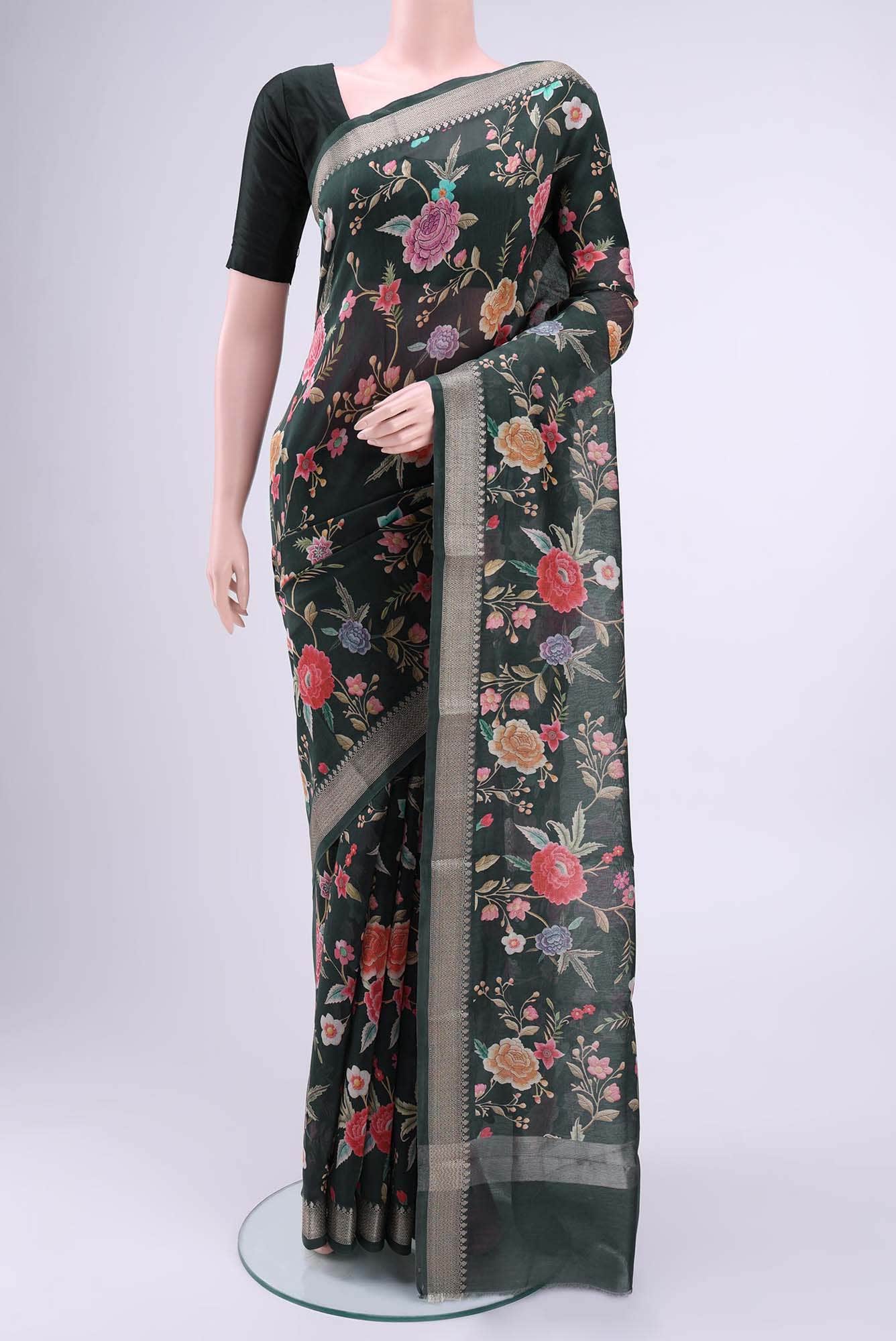Black Chanderi Silk Cotton Saree