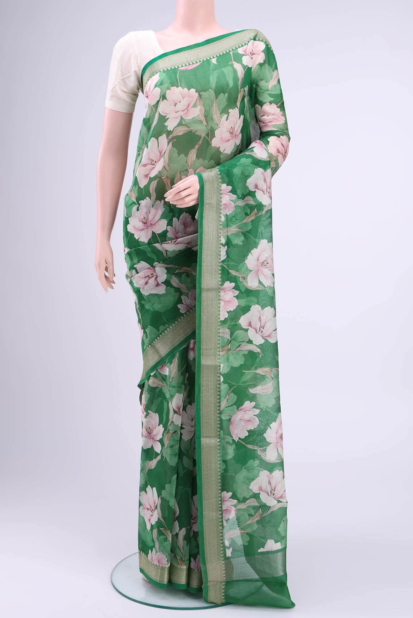 Green Chanderi Silk Cotton Saree