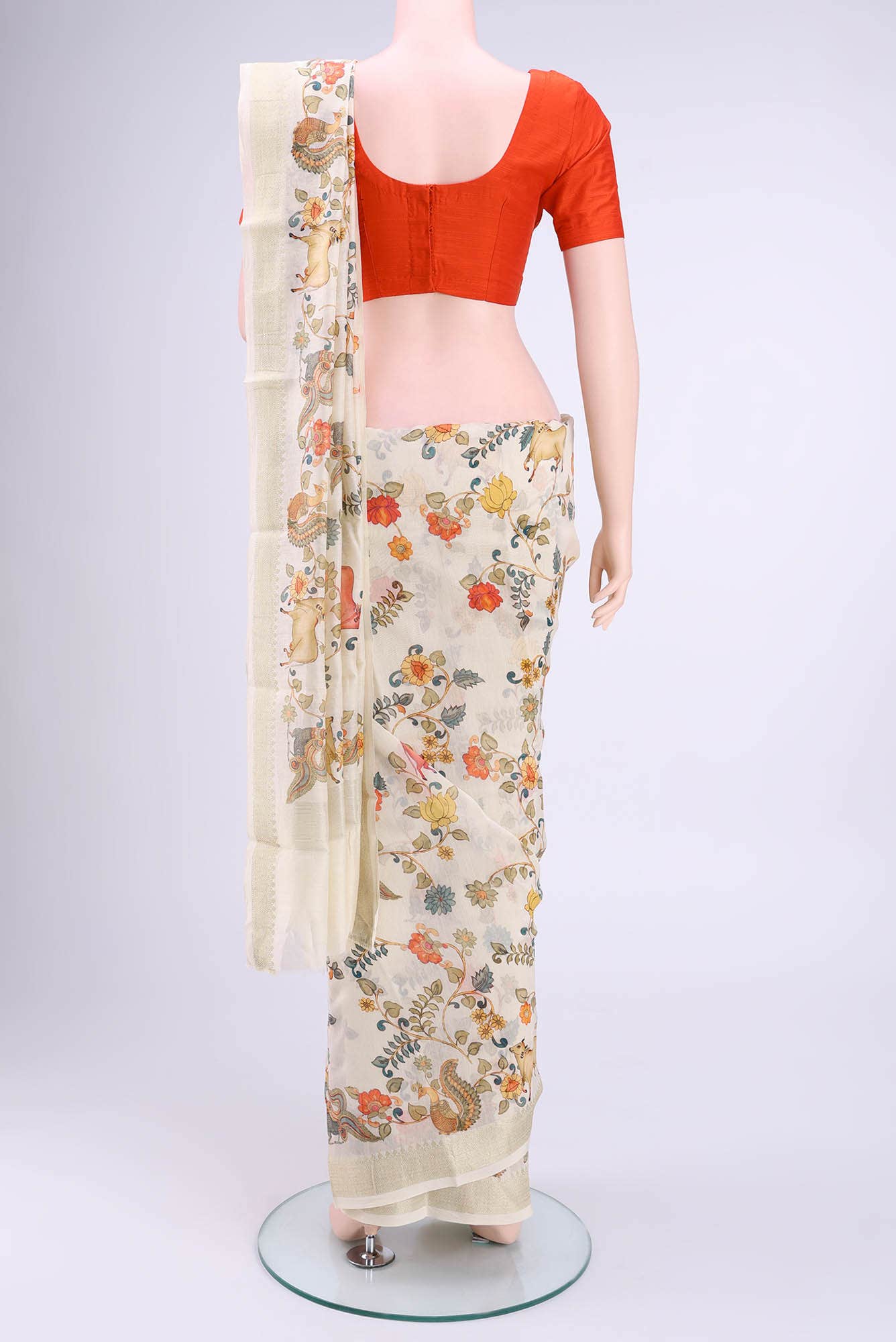 White Chanderi Silk Cotton Saree
