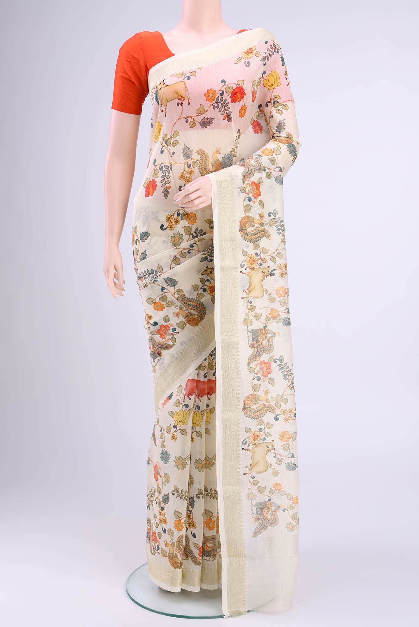 White Chanderi Silk Cotton Saree