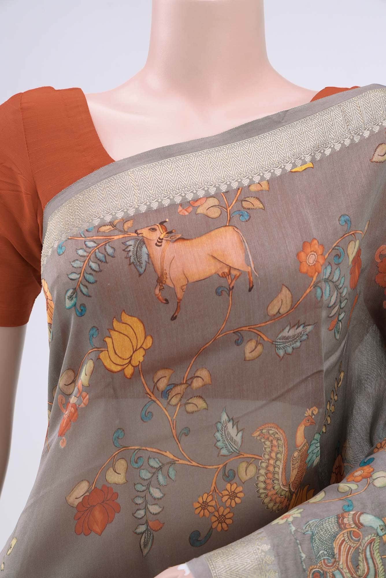 Grey Bhagalpuri Tussar Silk Saree
