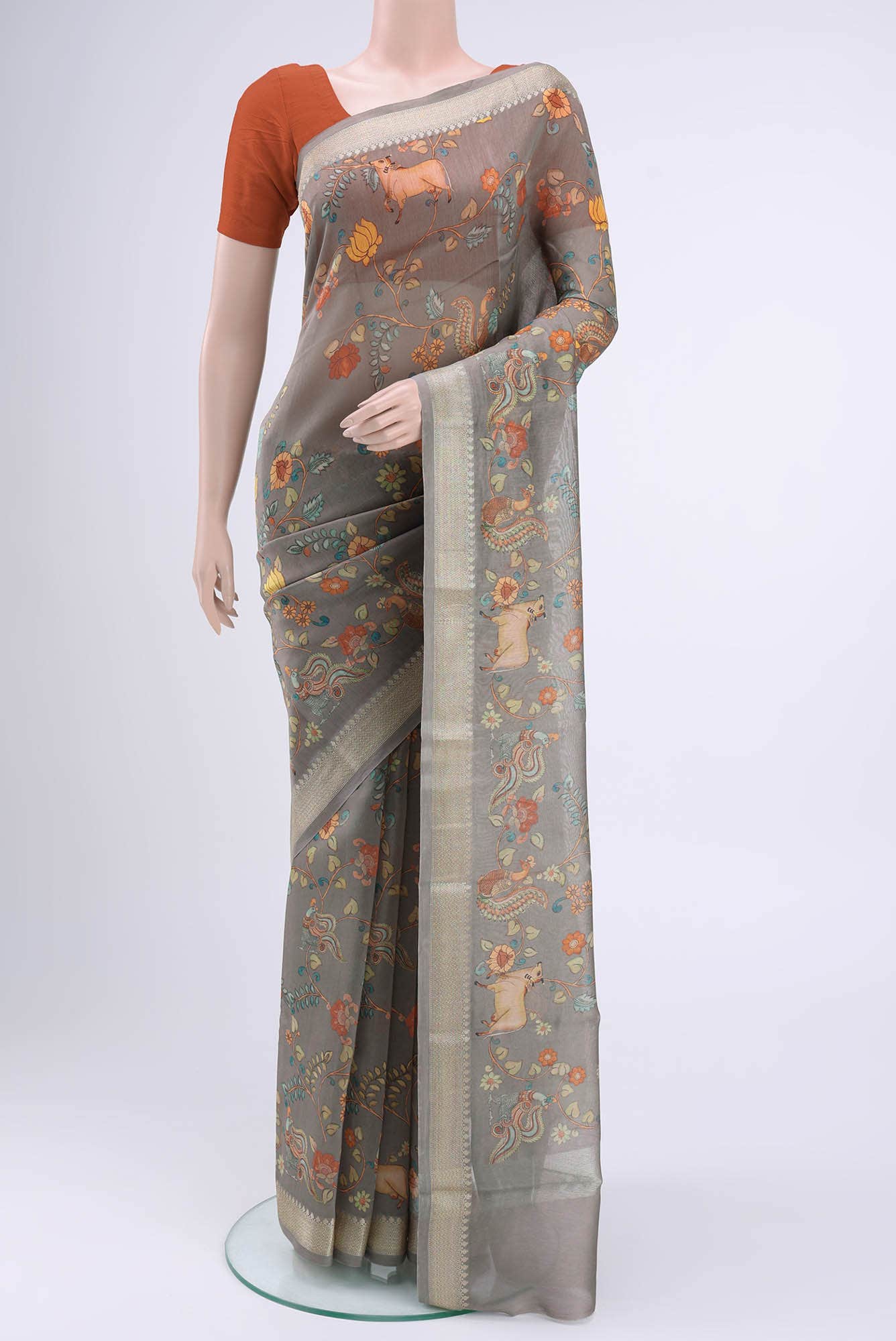 Grey Bhagalpuri Tussar Silk Saree