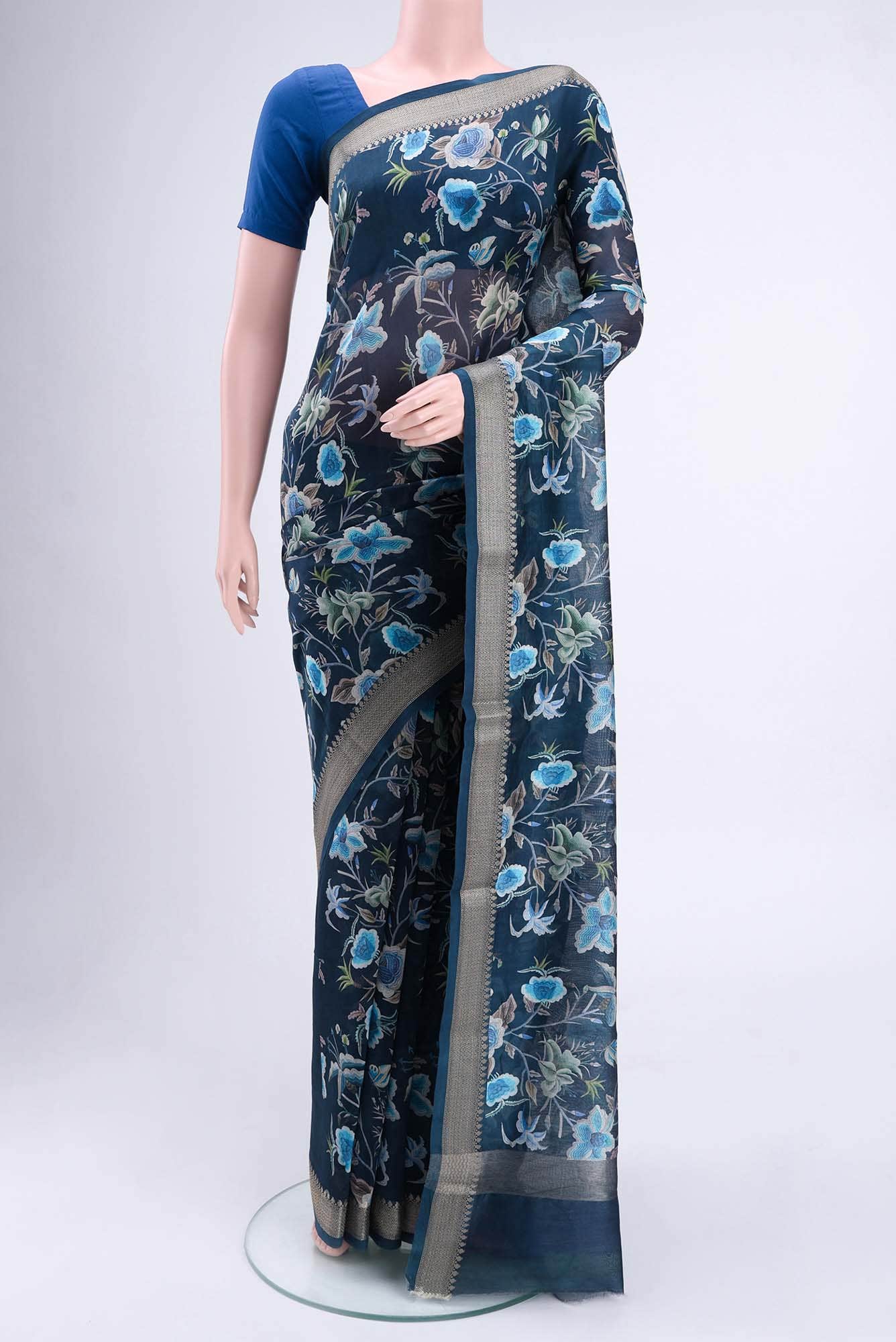Blue Chanderi Silk Cotton Saree