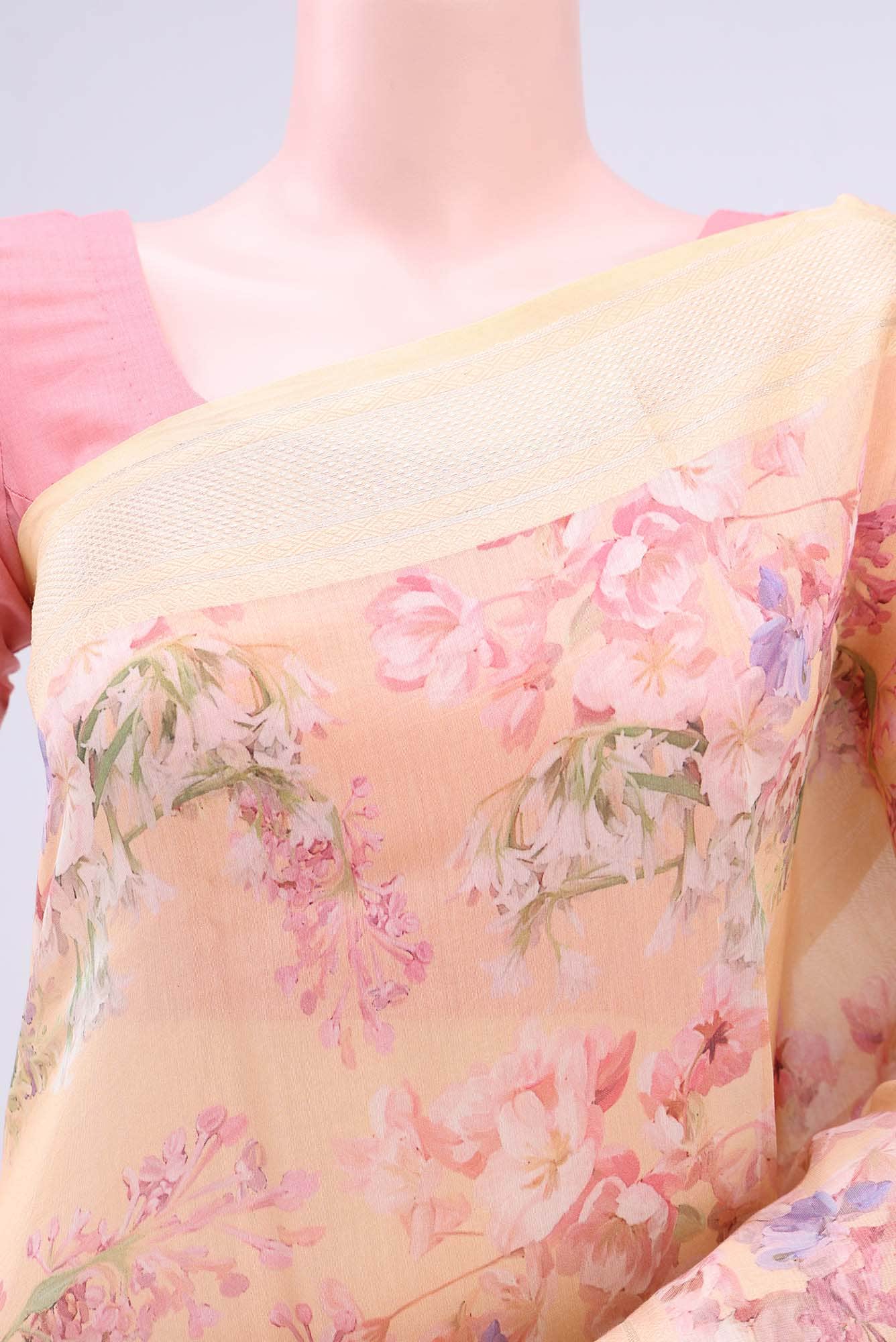 Peach Chanderi Silk Cotton Saree