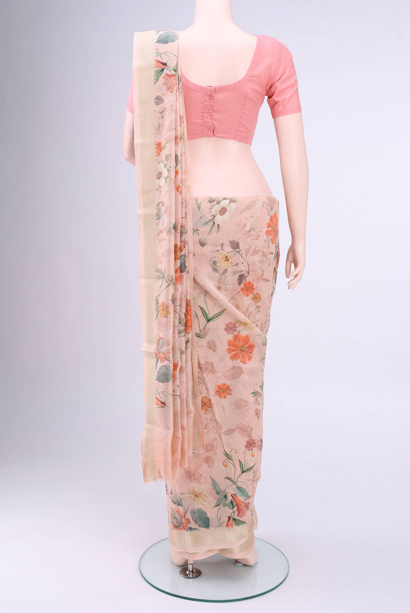 Rose pink Chanderi Silk Cotton Saree