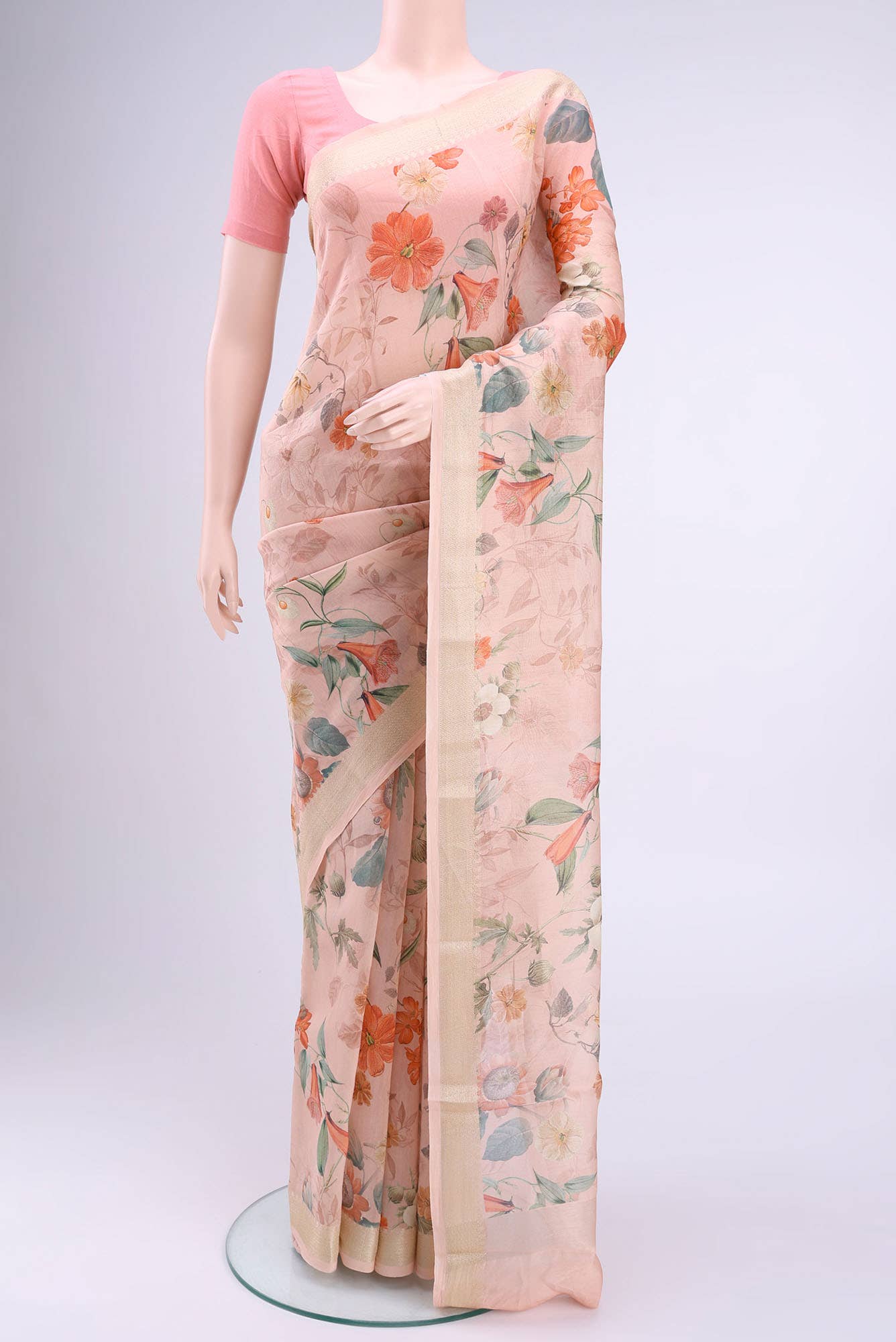 Rose pink Chanderi Silk Cotton Saree