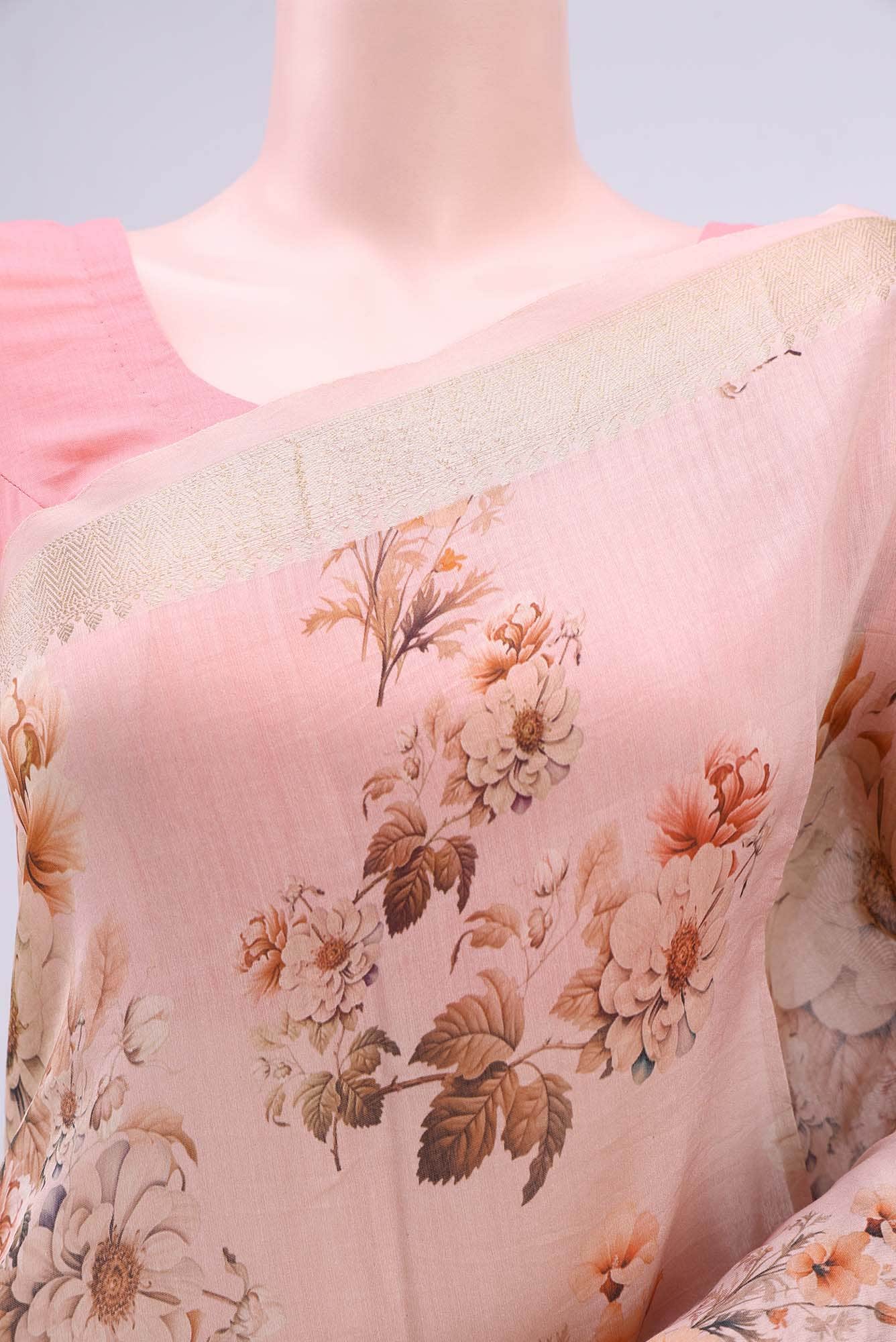Rose pink Chanderi Silk Cotton Saree