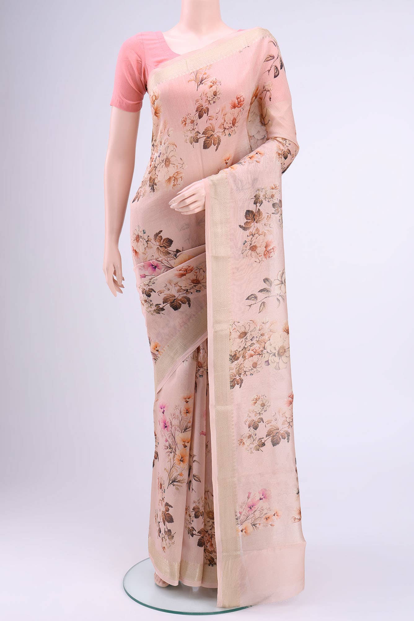 Rose pink Chanderi Silk Cotton Saree