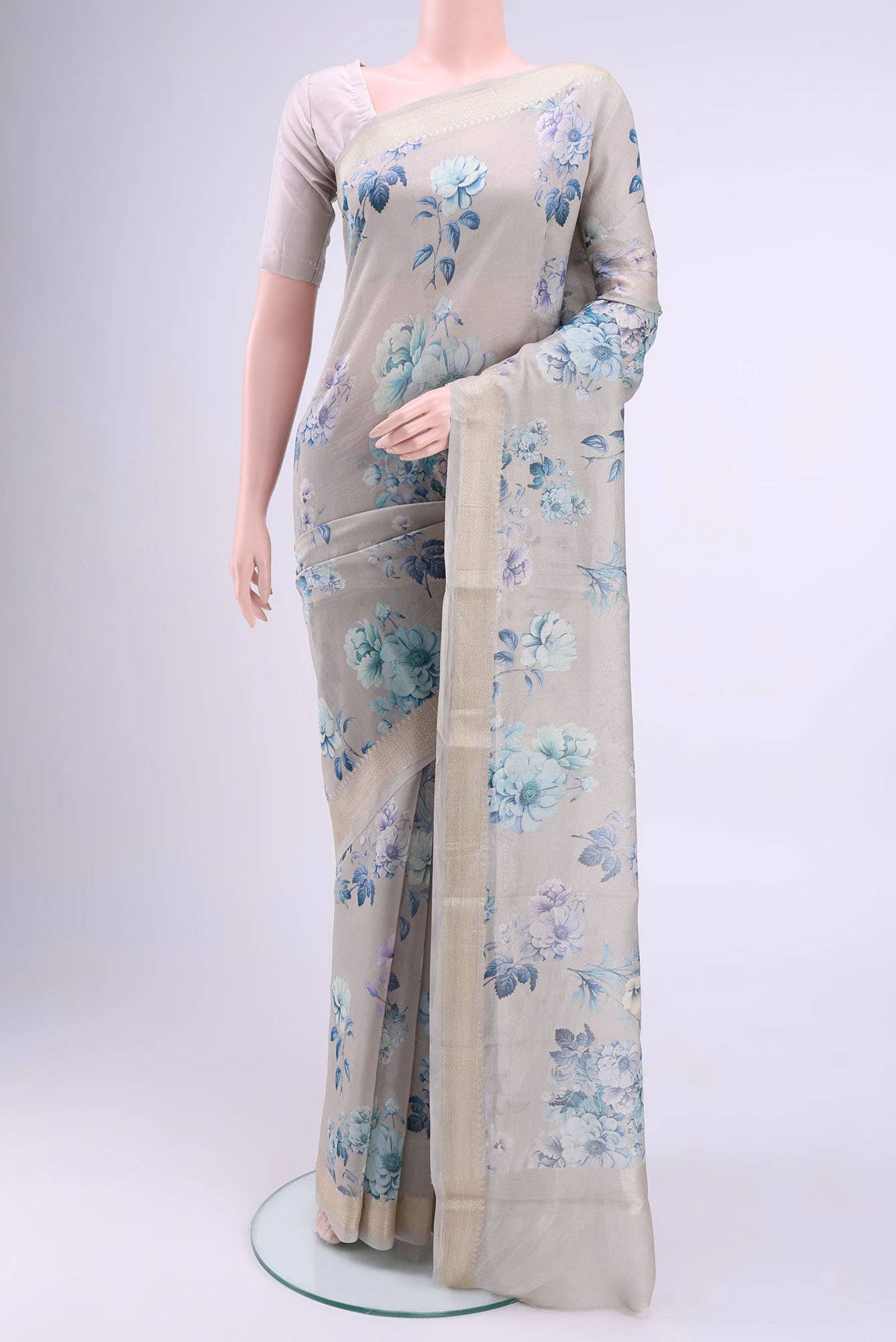 Grey Chanderi Silk Cotton Saree