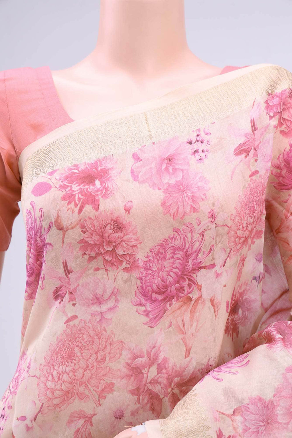 Rose pink Chanderi Silk Cotton Saree
